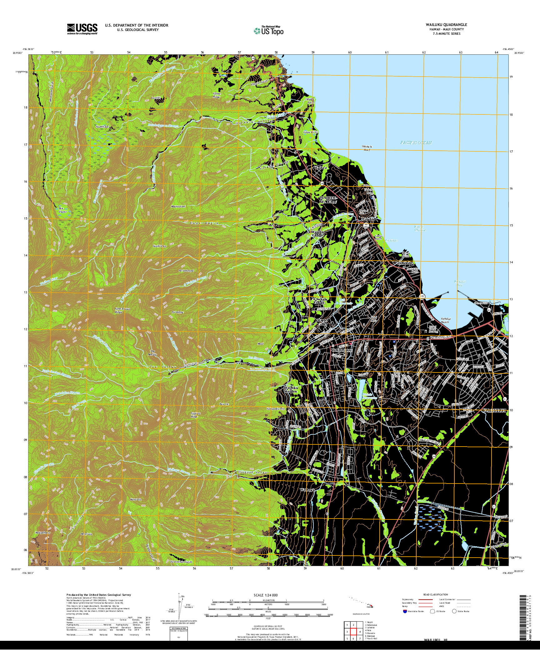 USGS US TOPO 7.5-MINUTE MAP FOR WAILUKU, HI 2017
