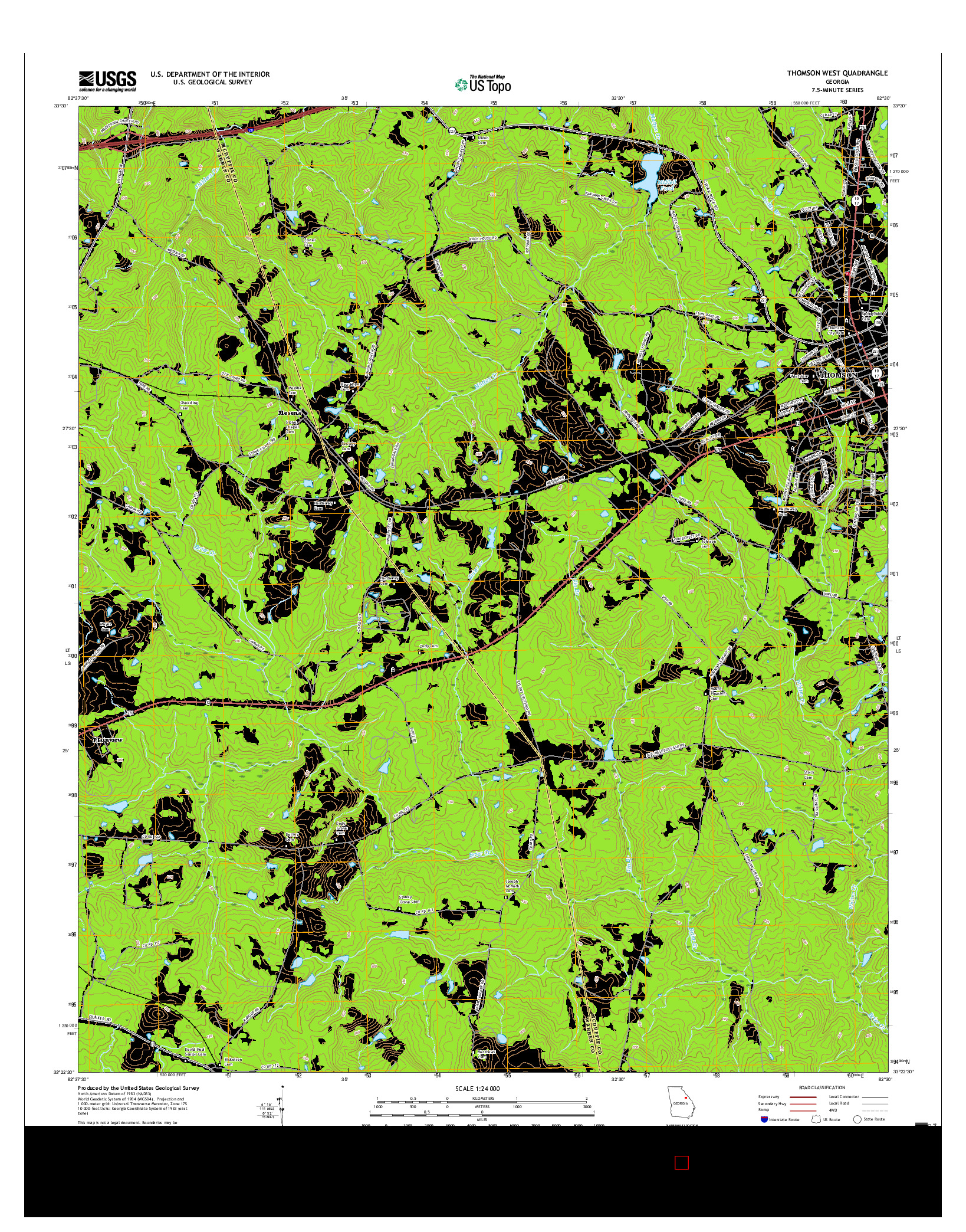 USGS US TOPO 7.5-MINUTE MAP FOR THOMSON WEST, GA 2017