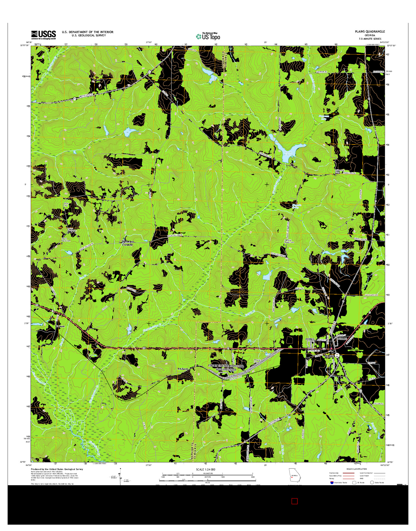 USGS US TOPO 7.5-MINUTE MAP FOR PLAINS, GA 2017