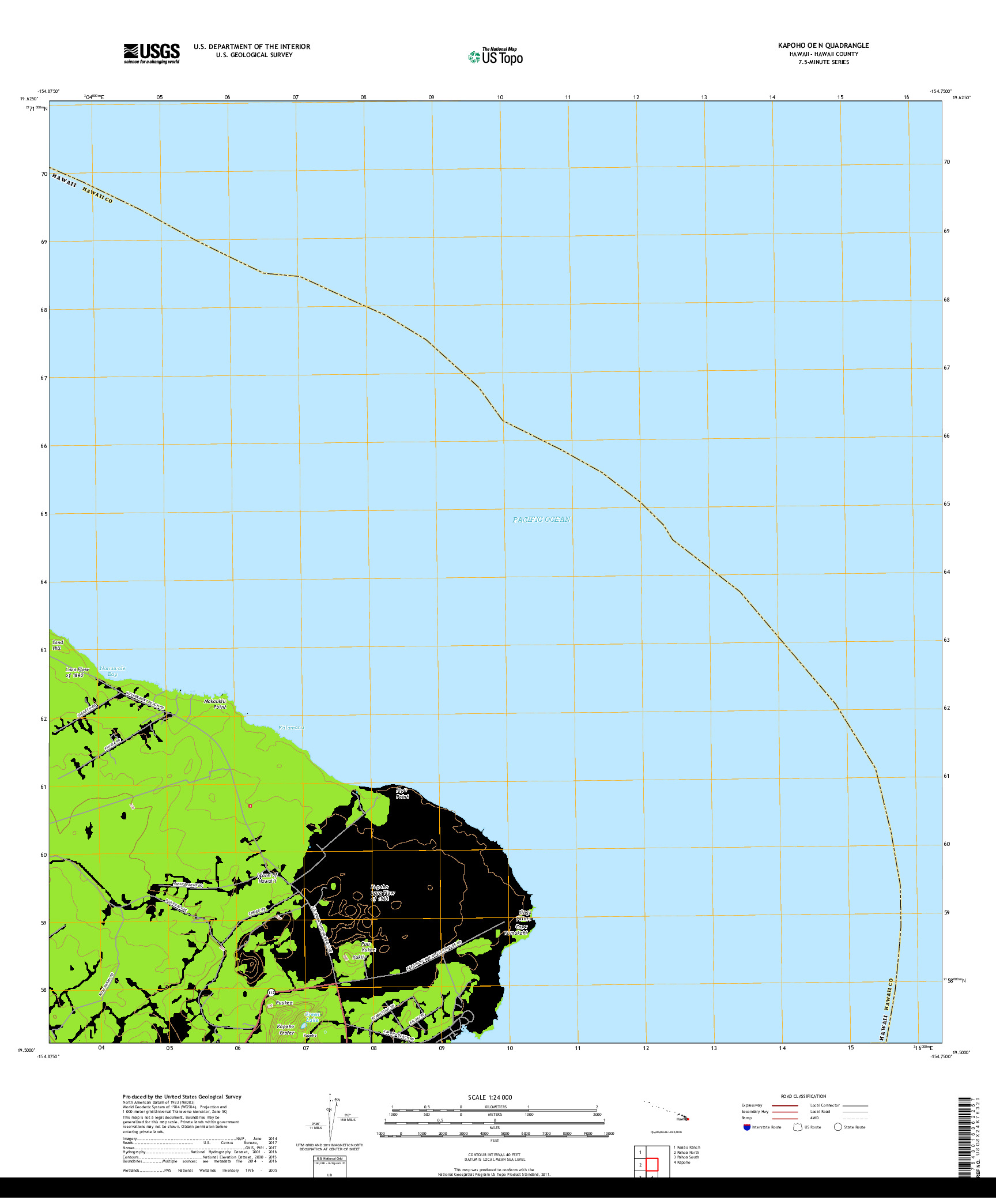 USGS US TOPO 7.5-MINUTE MAP FOR KAPOHO OE N, HI 2017