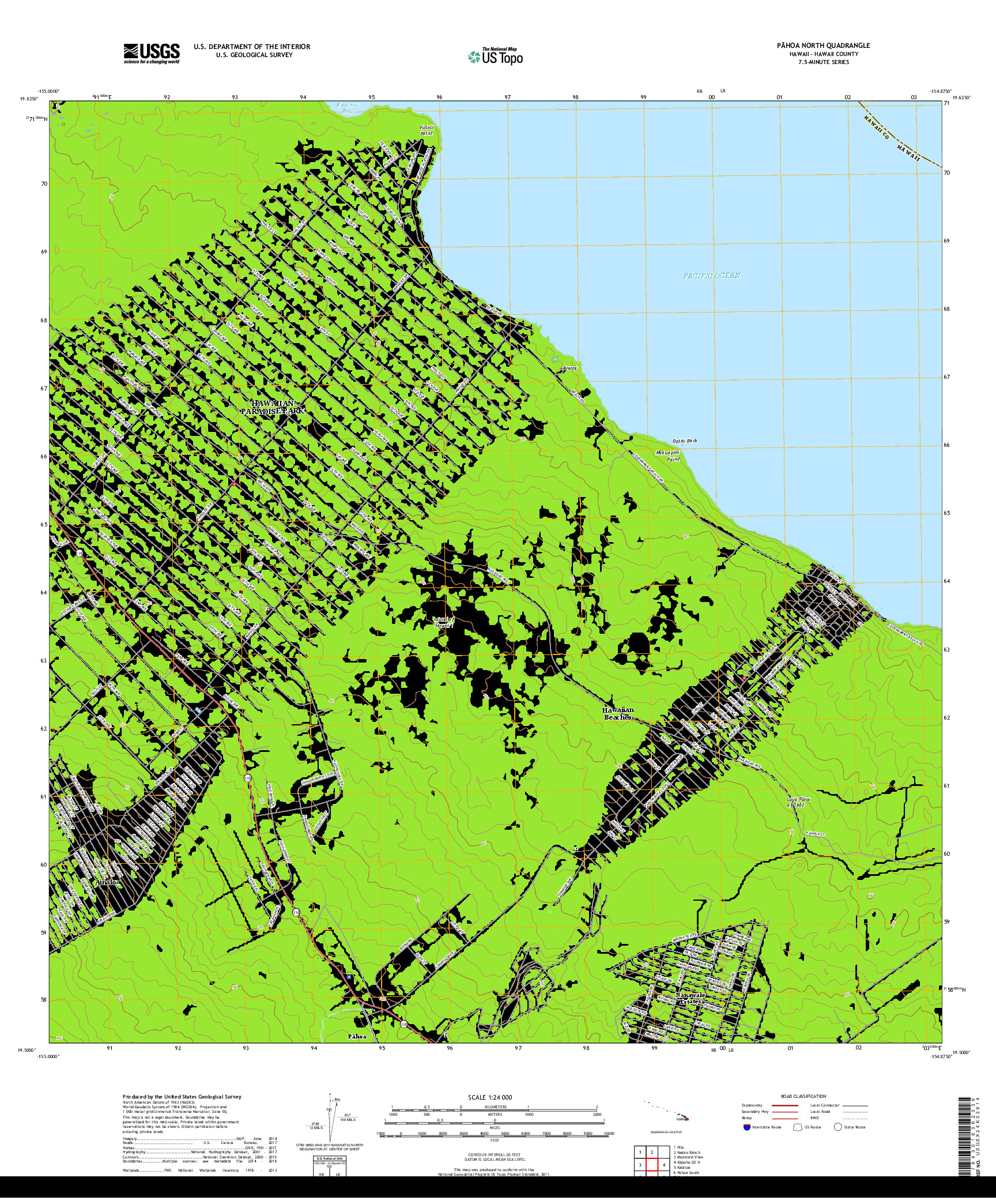 USGS US TOPO 7.5-MINUTE MAP FOR PAHOA NORTH, HI 2017