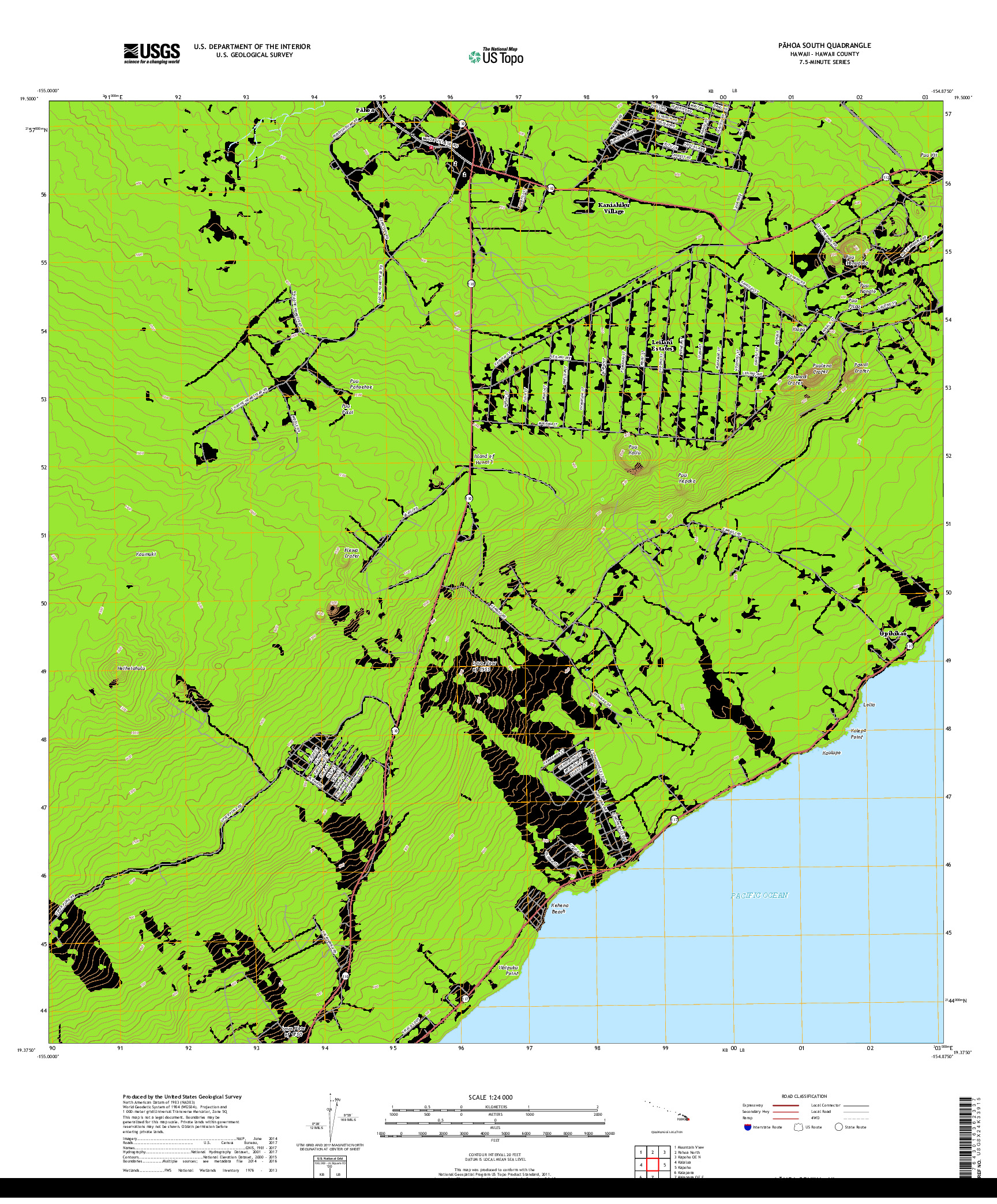 USGS US TOPO 7.5-MINUTE MAP FOR PAHOA SOUTH, HI 2017