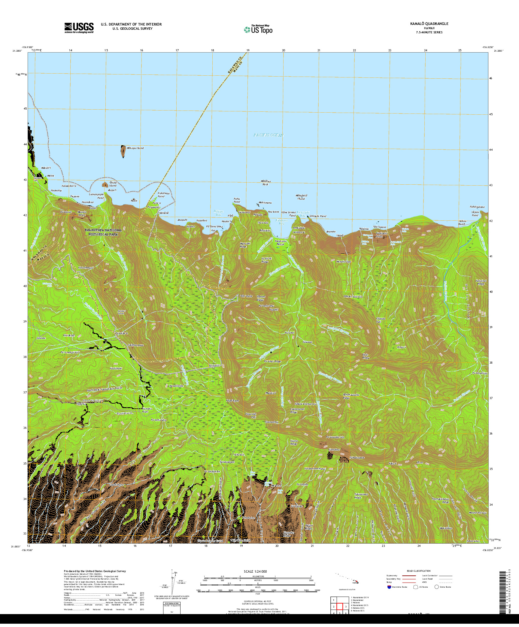 USGS US TOPO 7.5-MINUTE MAP FOR KAMALO, HI 2017
