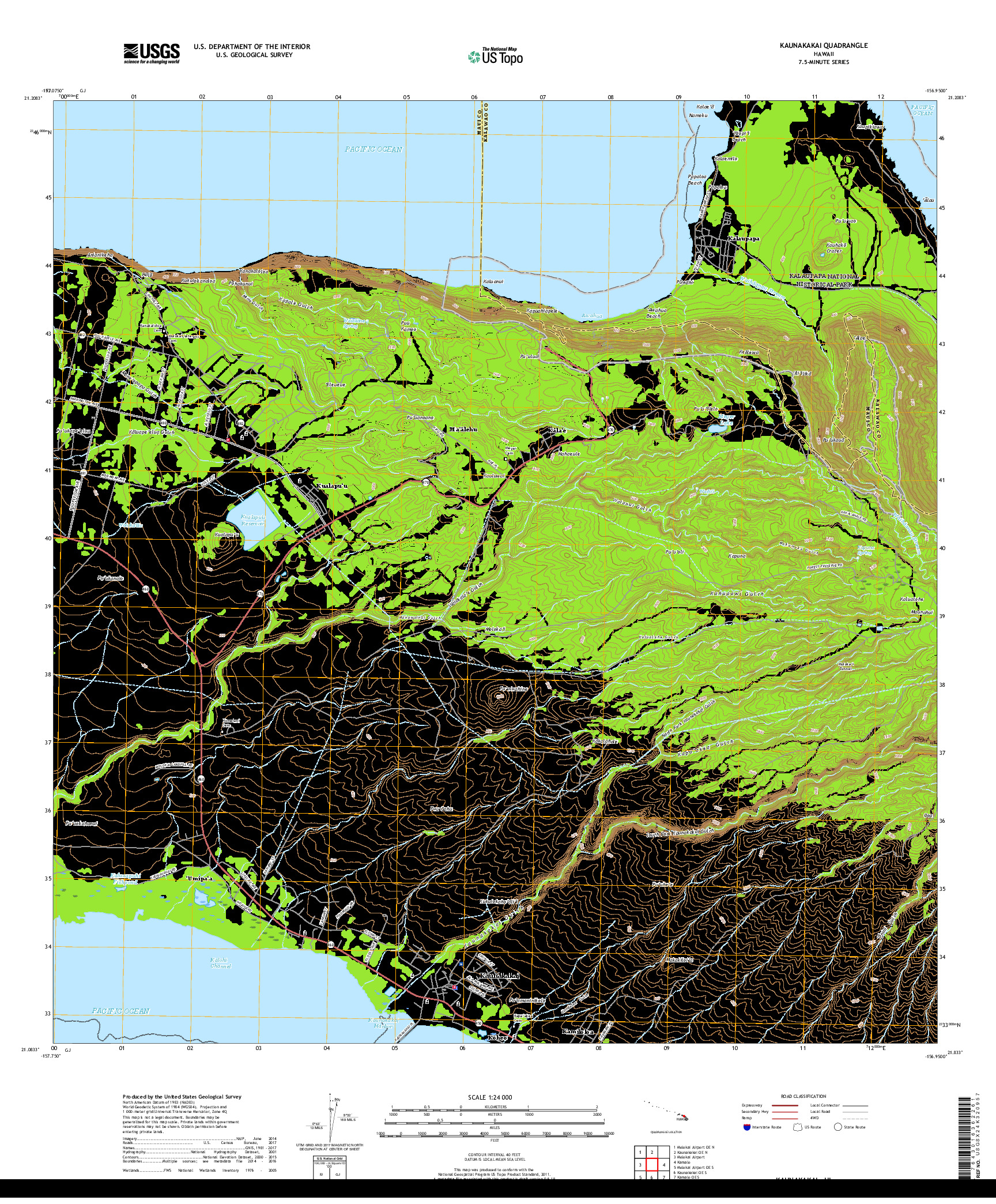 USGS US TOPO 7.5-MINUTE MAP FOR KAUNAKAKAI, HI 2017