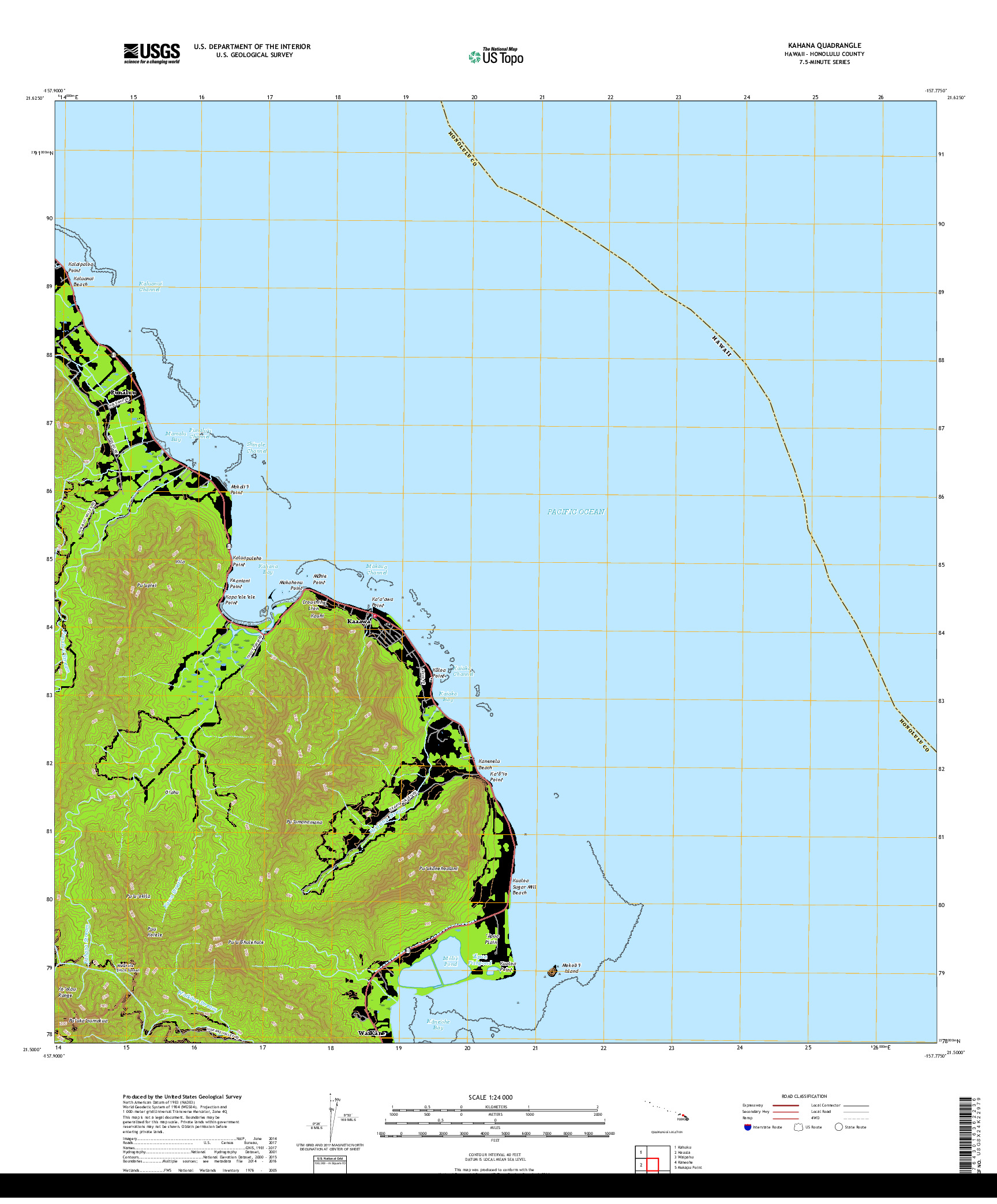 USGS US TOPO 7.5-MINUTE MAP FOR KAHANA, HI 2017