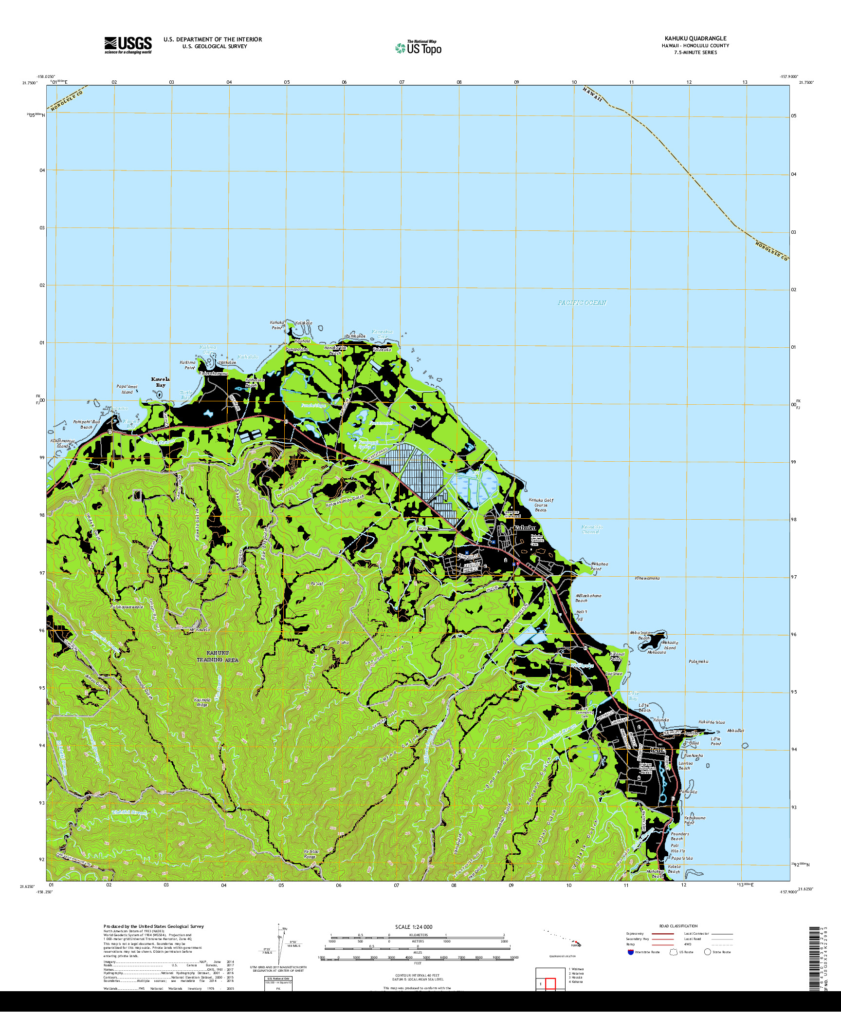 USGS US TOPO 7.5-MINUTE MAP FOR KAHUKU, HI 2017