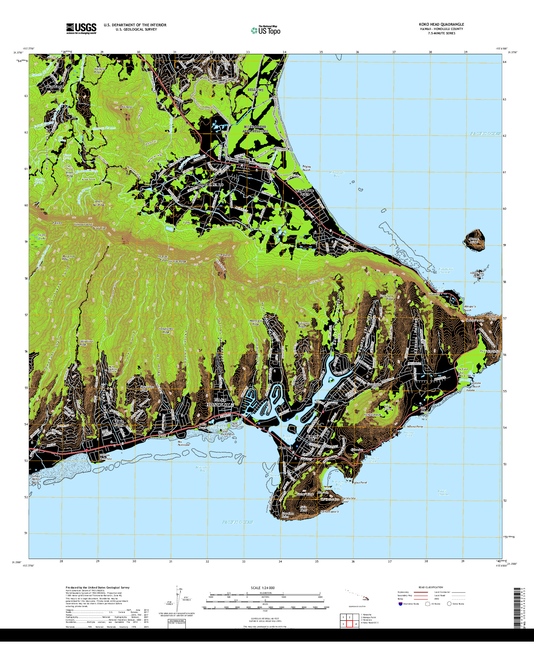 USGS US TOPO 7.5-MINUTE MAP FOR KOKO HEAD, HI 2017