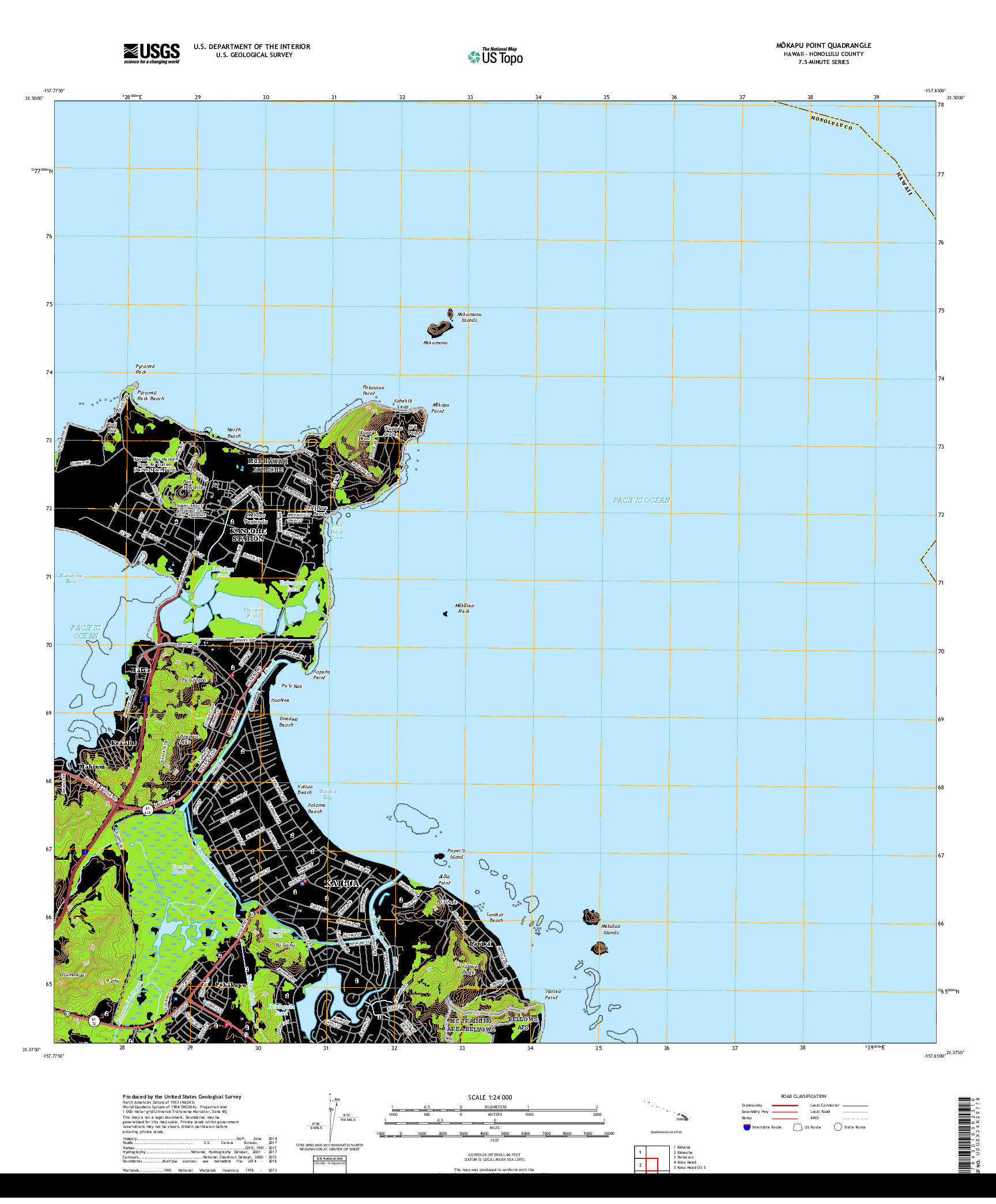 USGS US TOPO 7.5-MINUTE MAP FOR MOKAPU POINT, HI 2017
