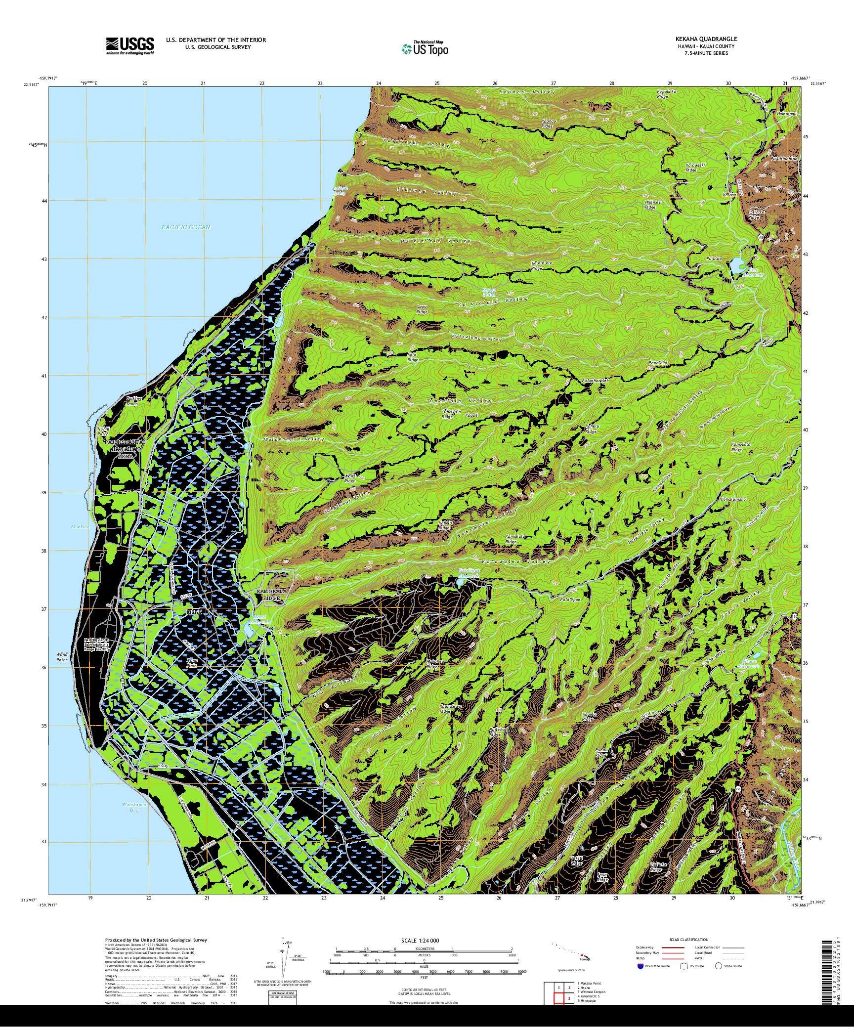 USGS US TOPO 7.5-MINUTE MAP FOR KEKAHA, HI 2017