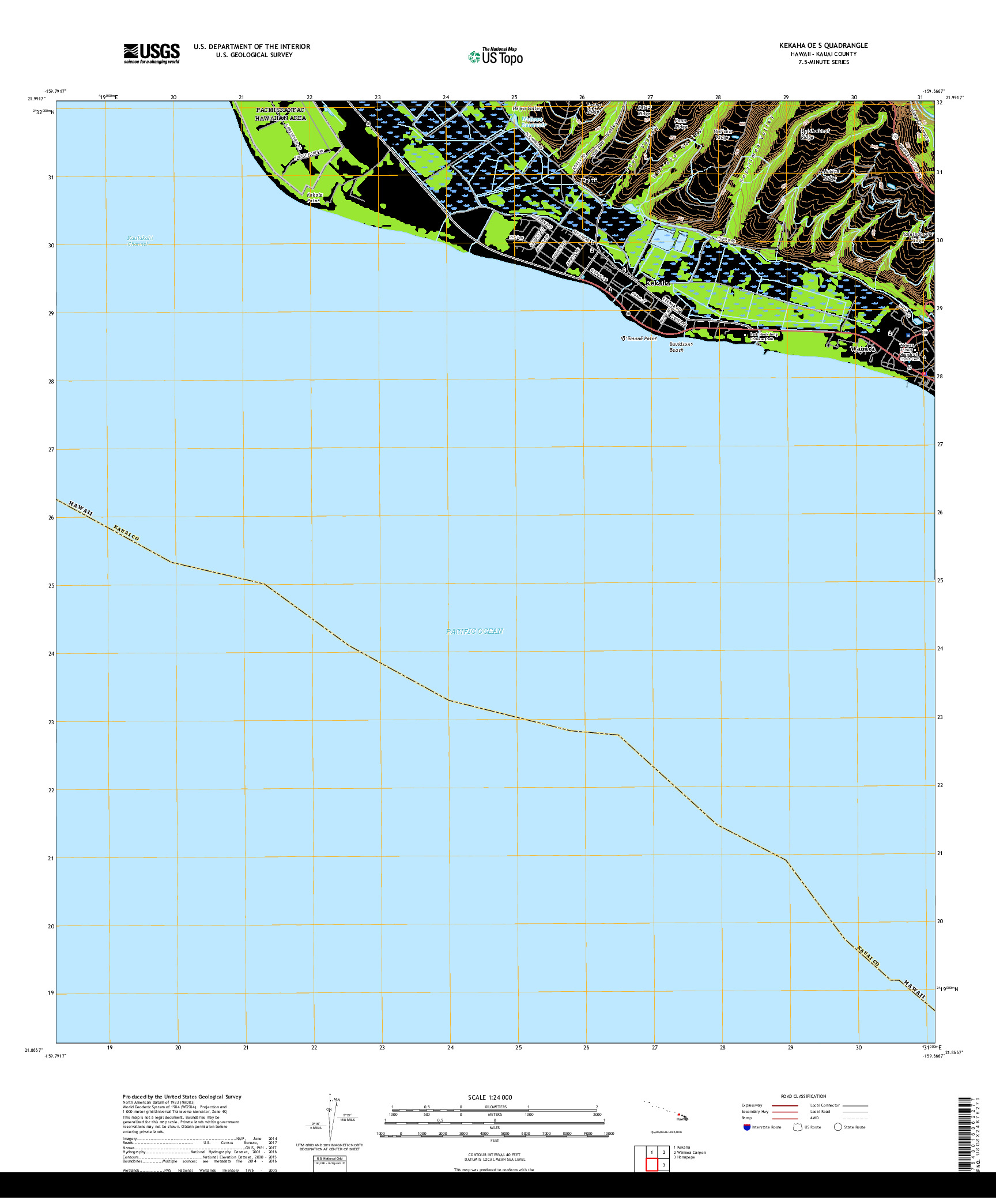 USGS US TOPO 7.5-MINUTE MAP FOR KEKAHA OE S, HI 2017