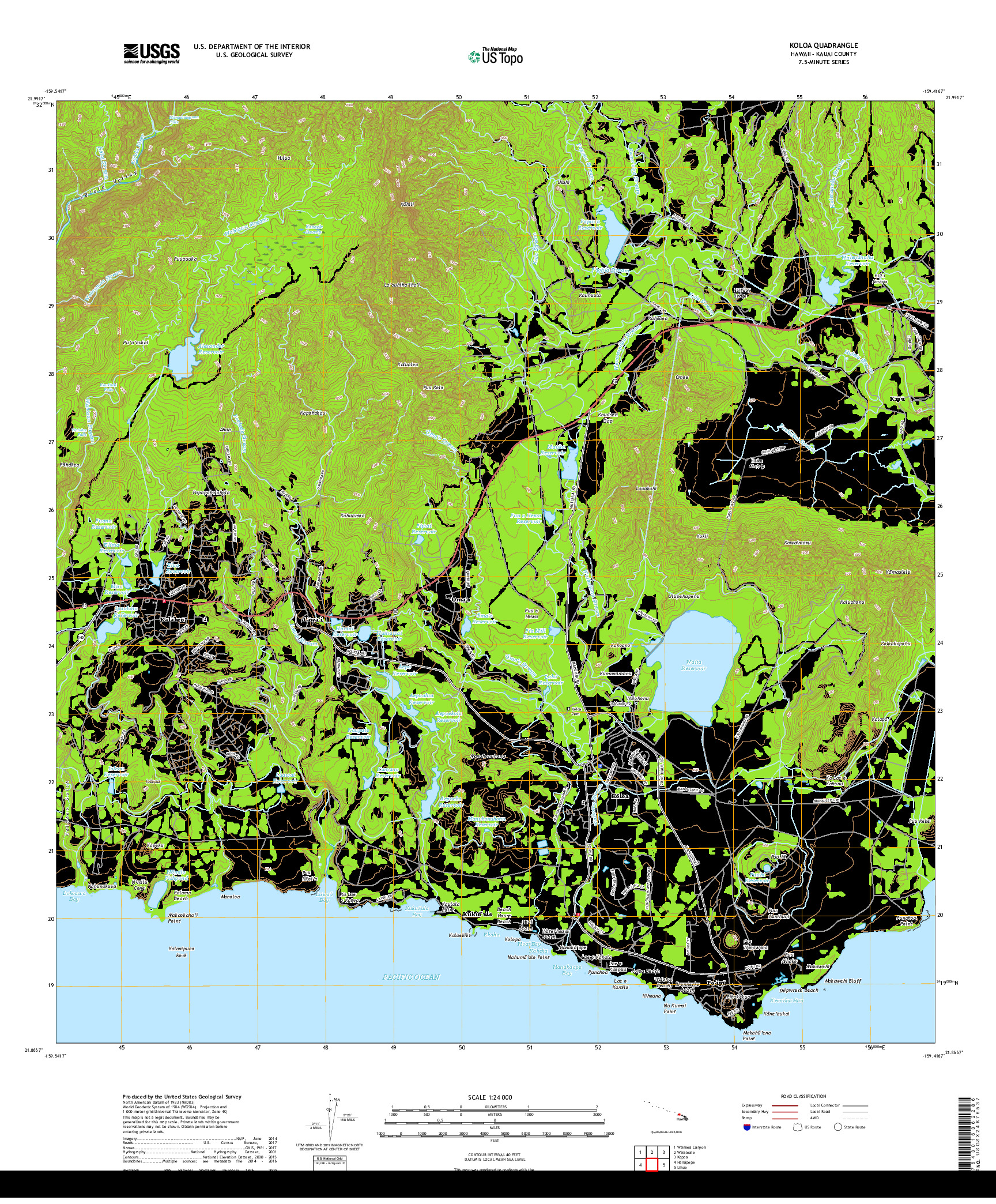 USGS US TOPO 7.5-MINUTE MAP FOR KOLOA, HI 2017