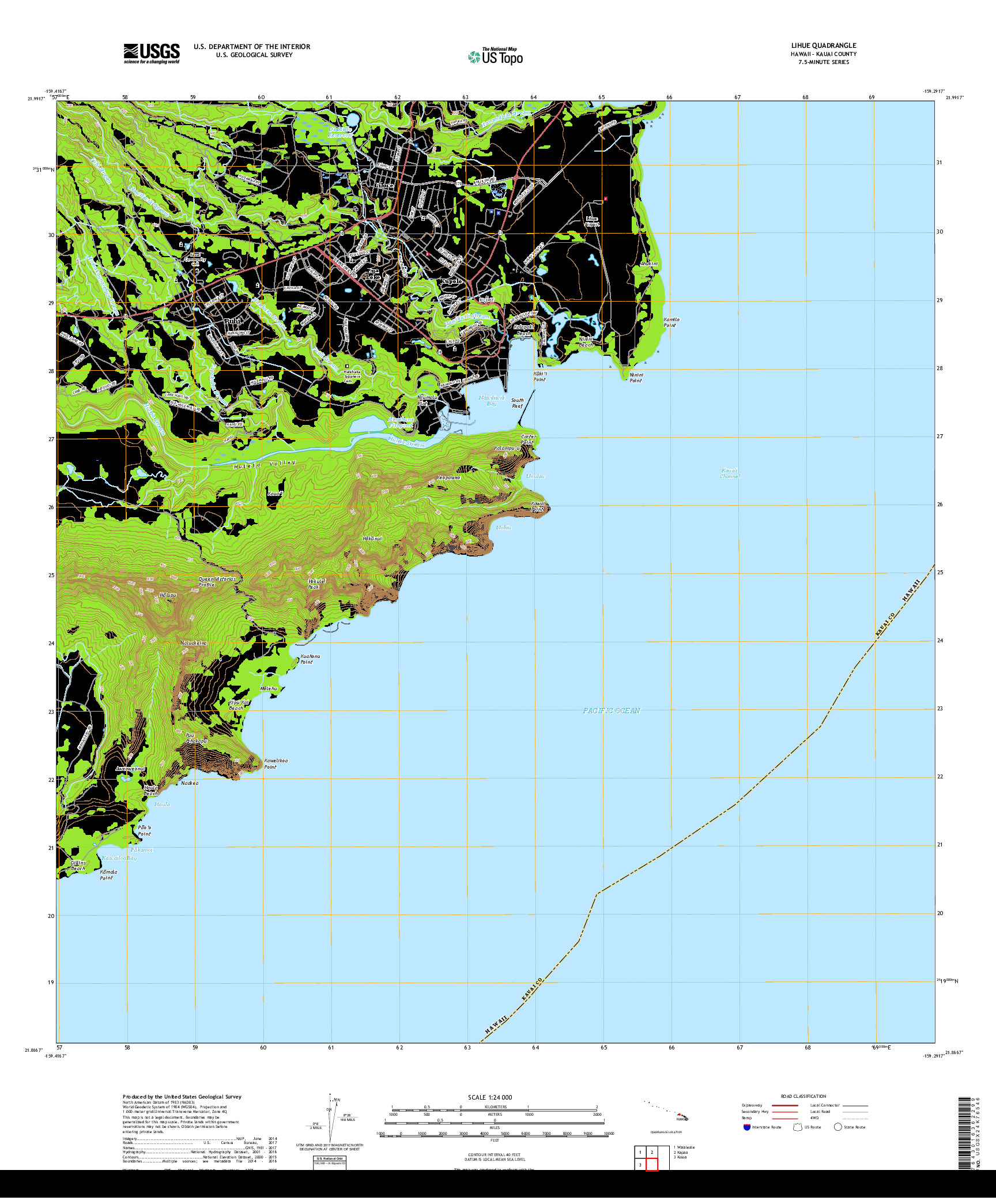 USGS US TOPO 7.5-MINUTE MAP FOR LIHUE, HI 2017