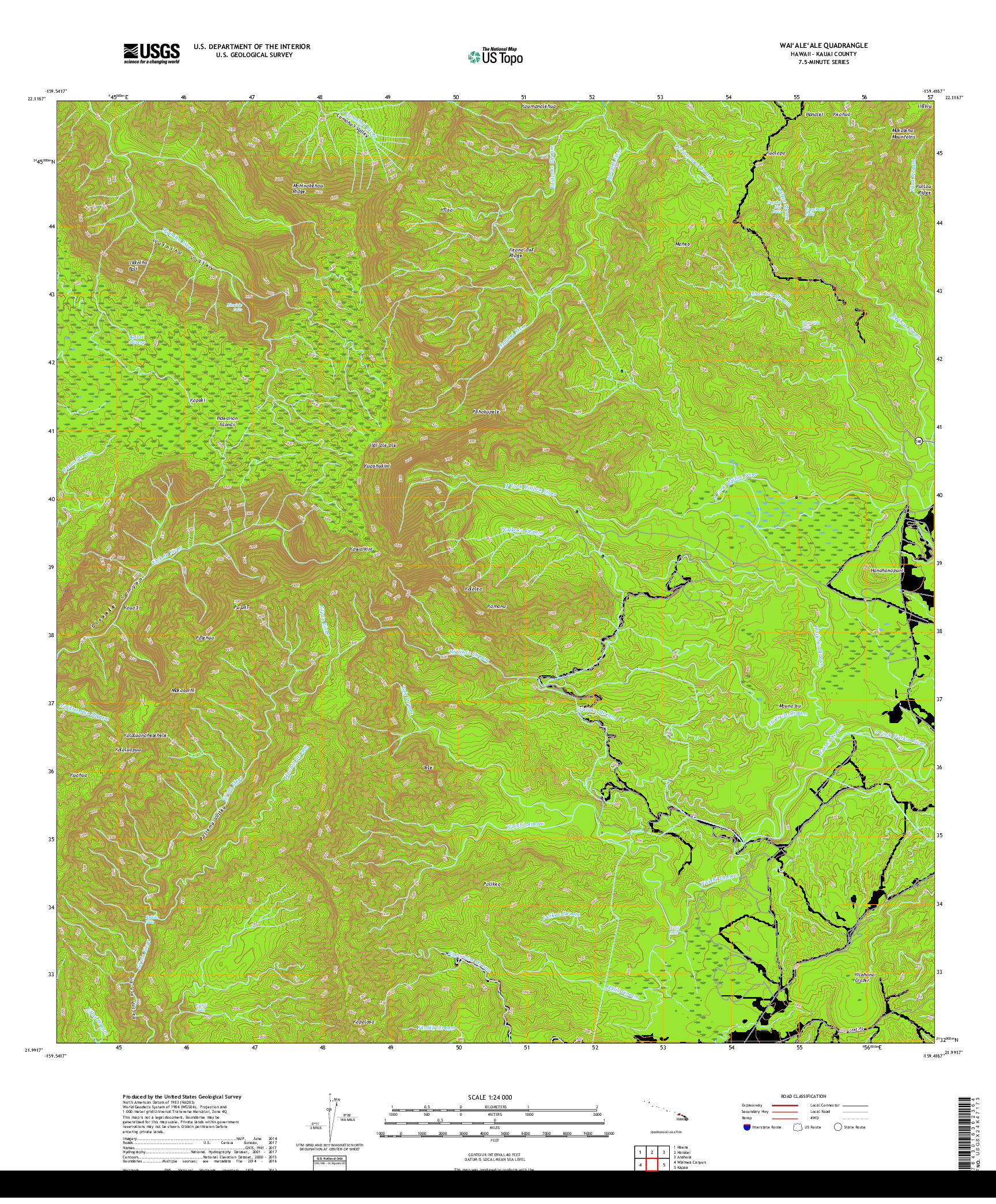 USGS US TOPO 7.5-MINUTE MAP FOR WAIALEALE, HI 2017