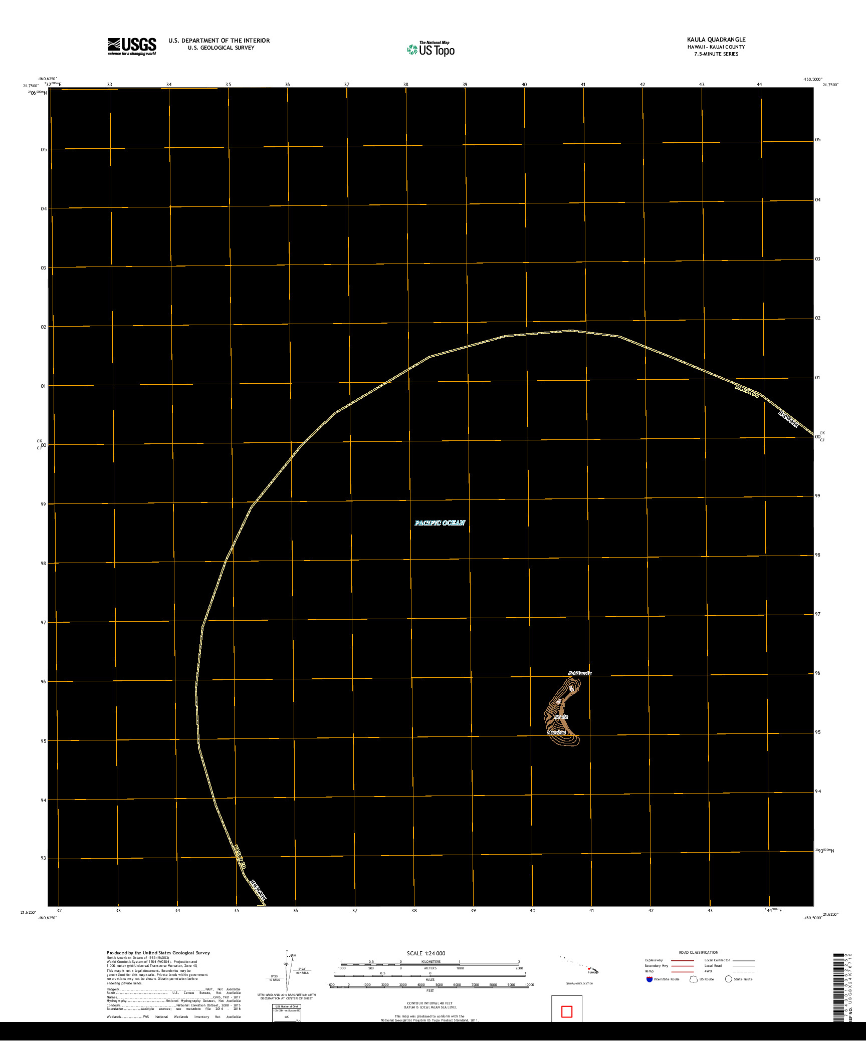 USGS US TOPO 7.5-MINUTE MAP FOR KAULA, HI 2017