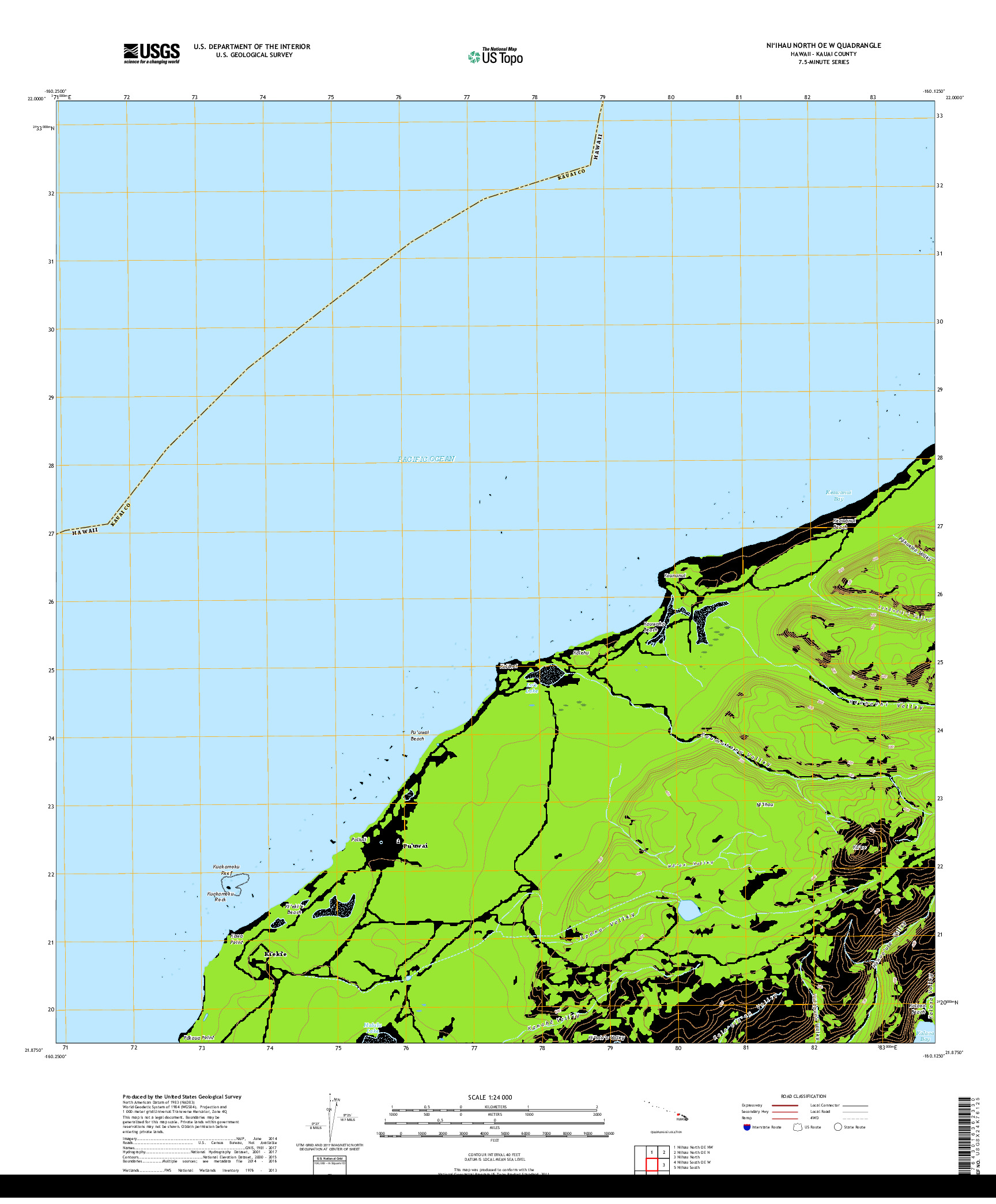 USGS US TOPO 7.5-MINUTE MAP FOR NIIHAU NORTH OE W, HI 2017