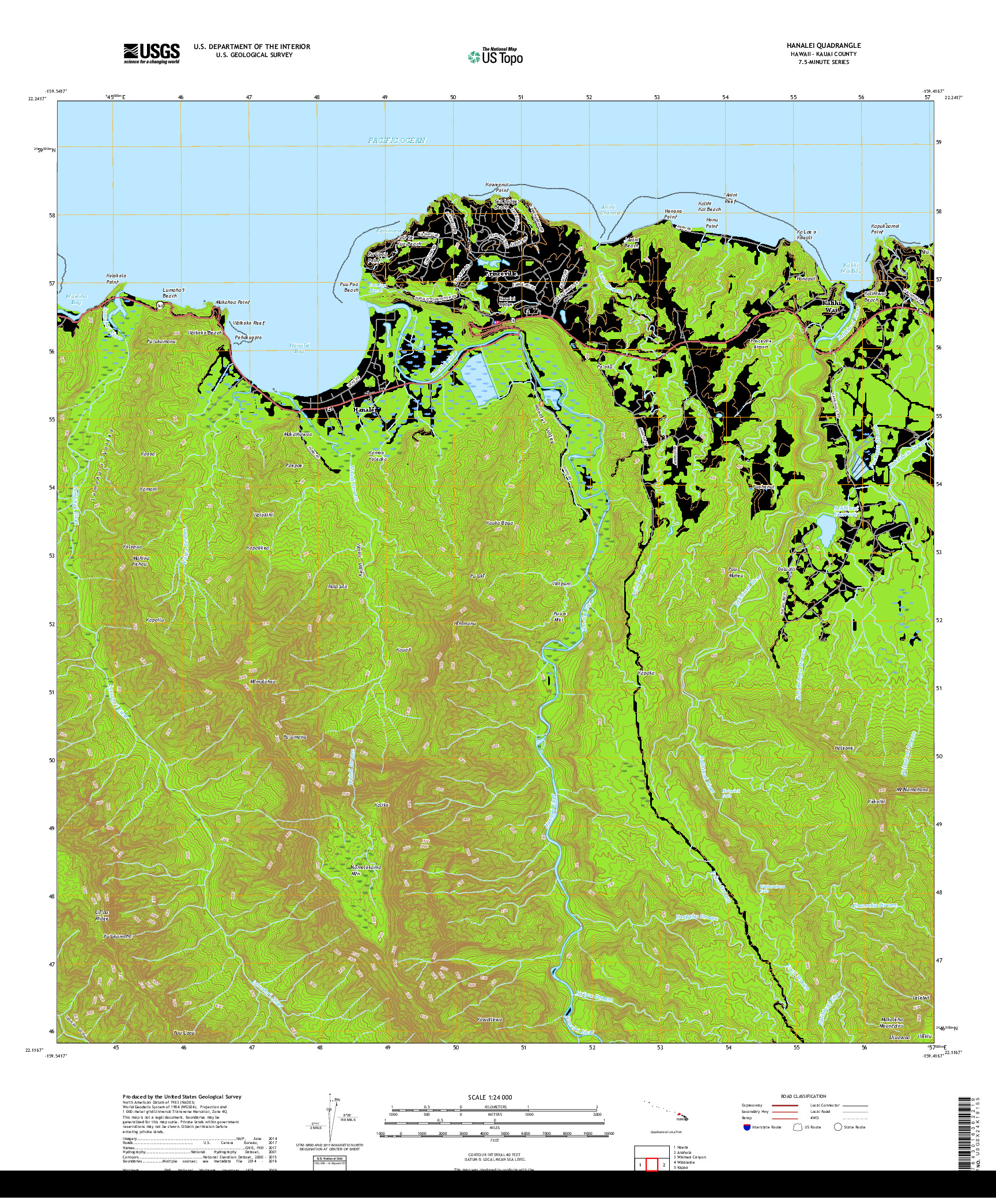 USGS US TOPO 7.5-MINUTE MAP FOR HANALEI, HI 2017