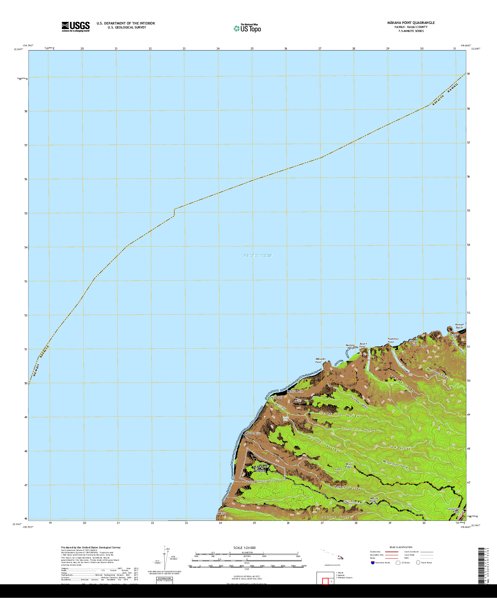 USGS US TOPO 7.5-MINUTE MAP FOR MAKAHA POINT, HI 2017