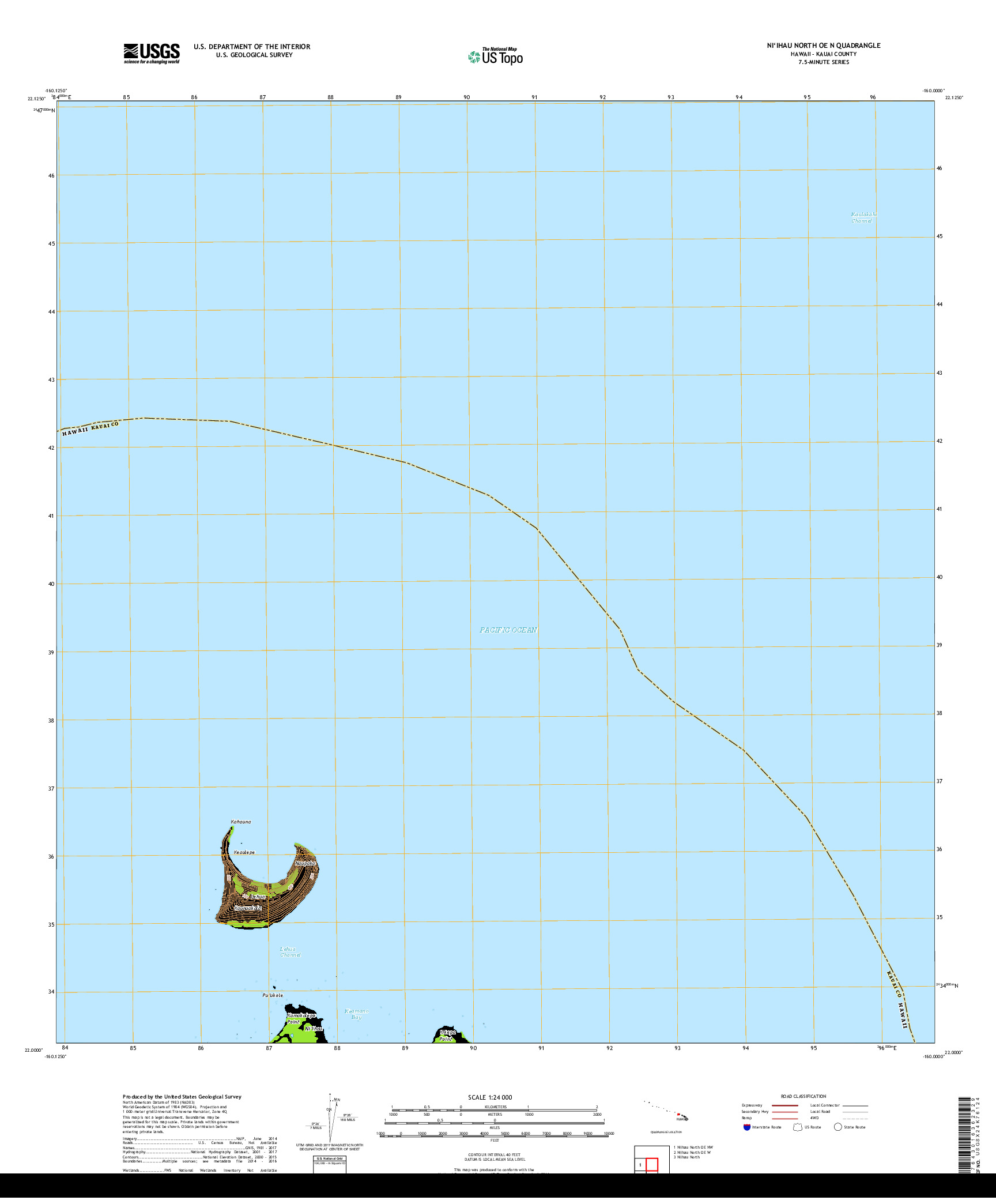 USGS US TOPO 7.5-MINUTE MAP FOR NIIHAU NORTH OE N, HI 2017