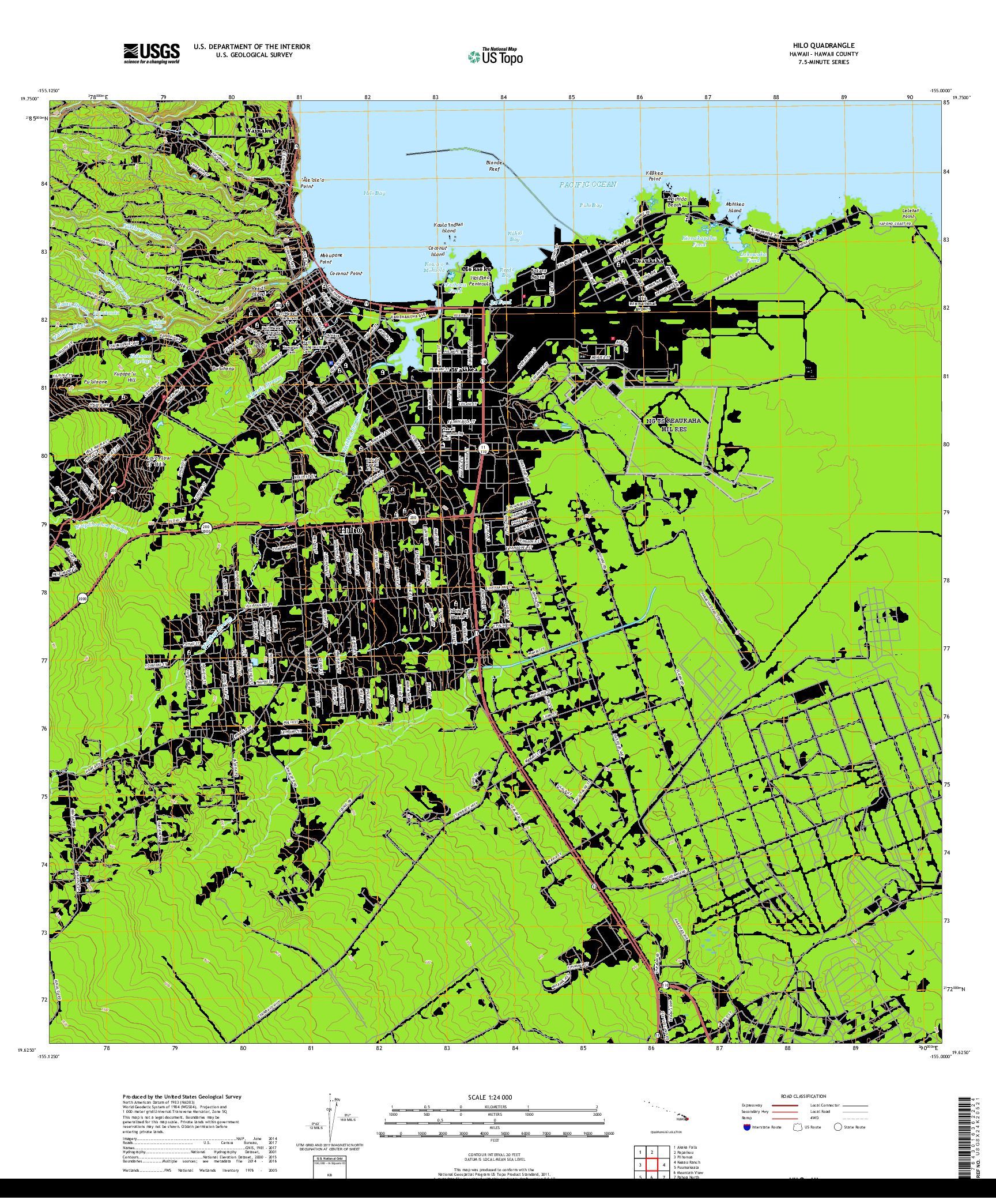 USGS US TOPO 7.5-MINUTE MAP FOR HILO, HI 2017