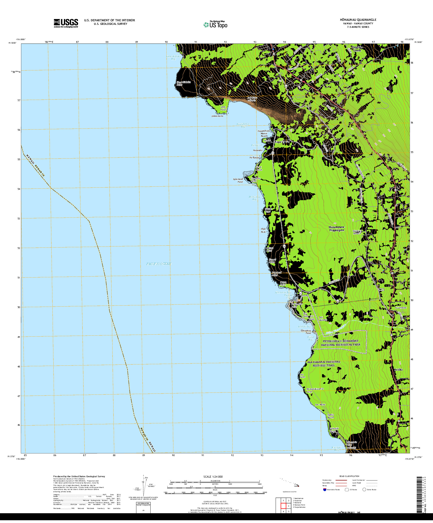 USGS US TOPO 7.5-MINUTE MAP FOR HONAUNAU, HI 2017