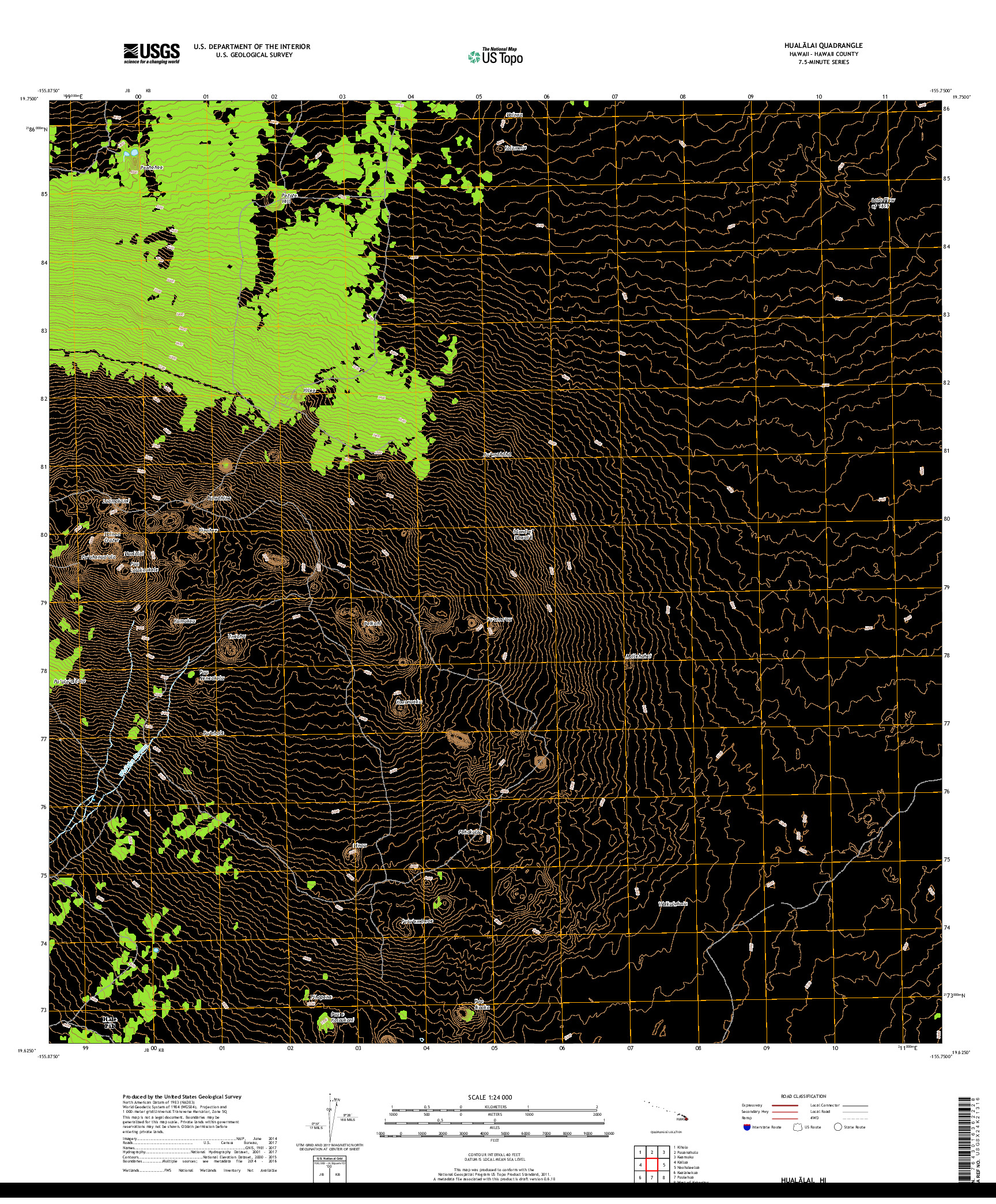 USGS US TOPO 7.5-MINUTE MAP FOR HUALALAI, HI 2017