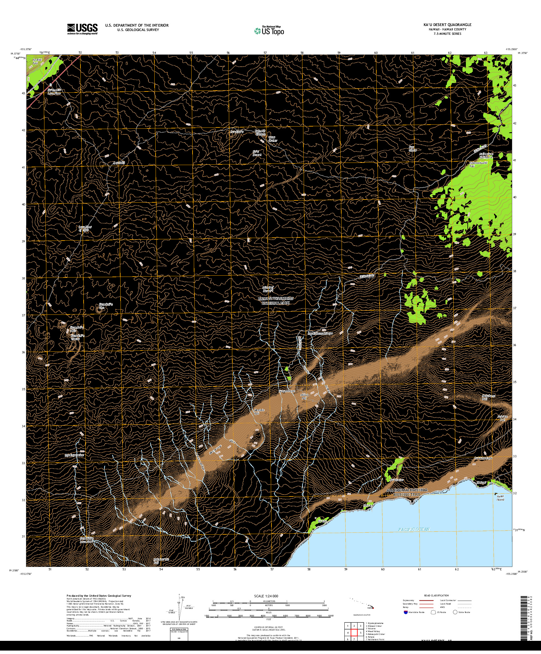 USGS US TOPO 7.5-MINUTE MAP FOR KAU DESERT, HI 2017
