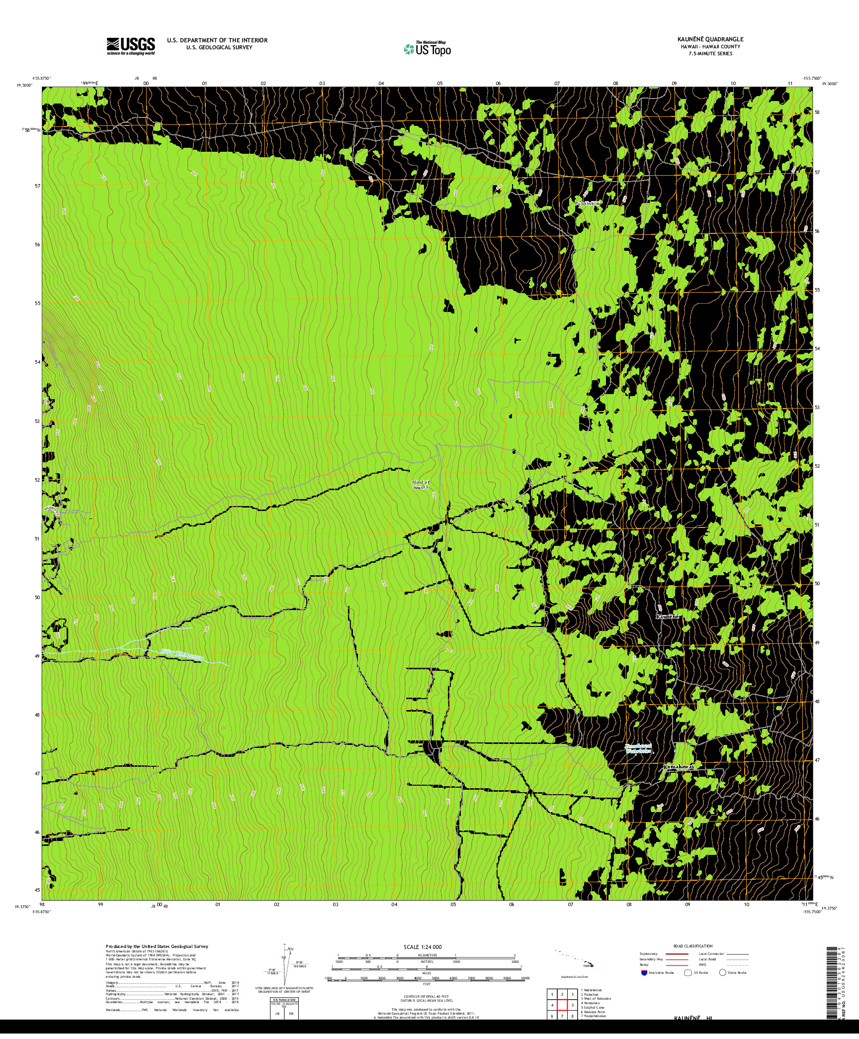 USGS US TOPO 7.5-MINUTE MAP FOR KAUNENE, HI 2017