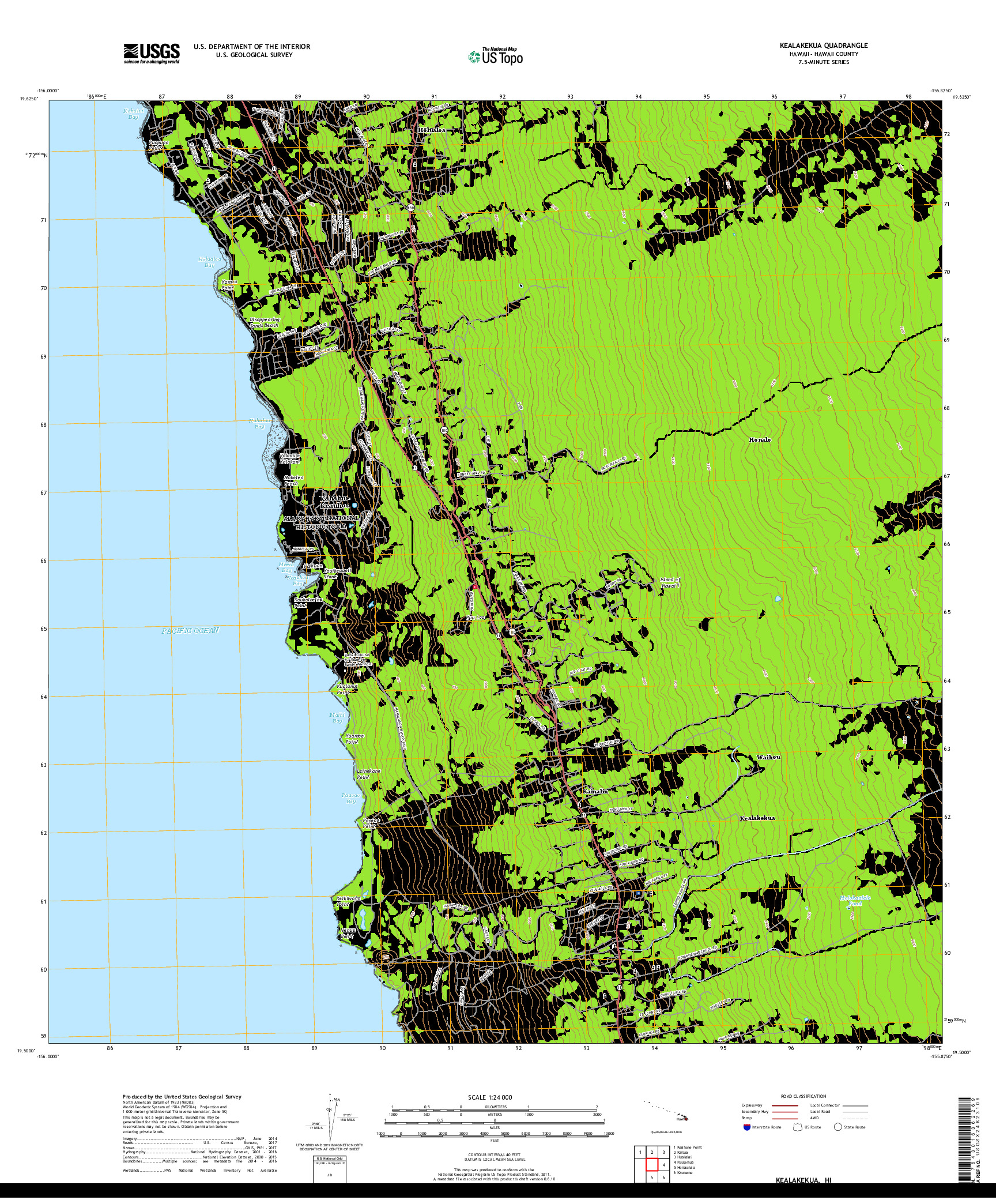 USGS US TOPO 7.5-MINUTE MAP FOR KEALAKEKUA, HI 2017
