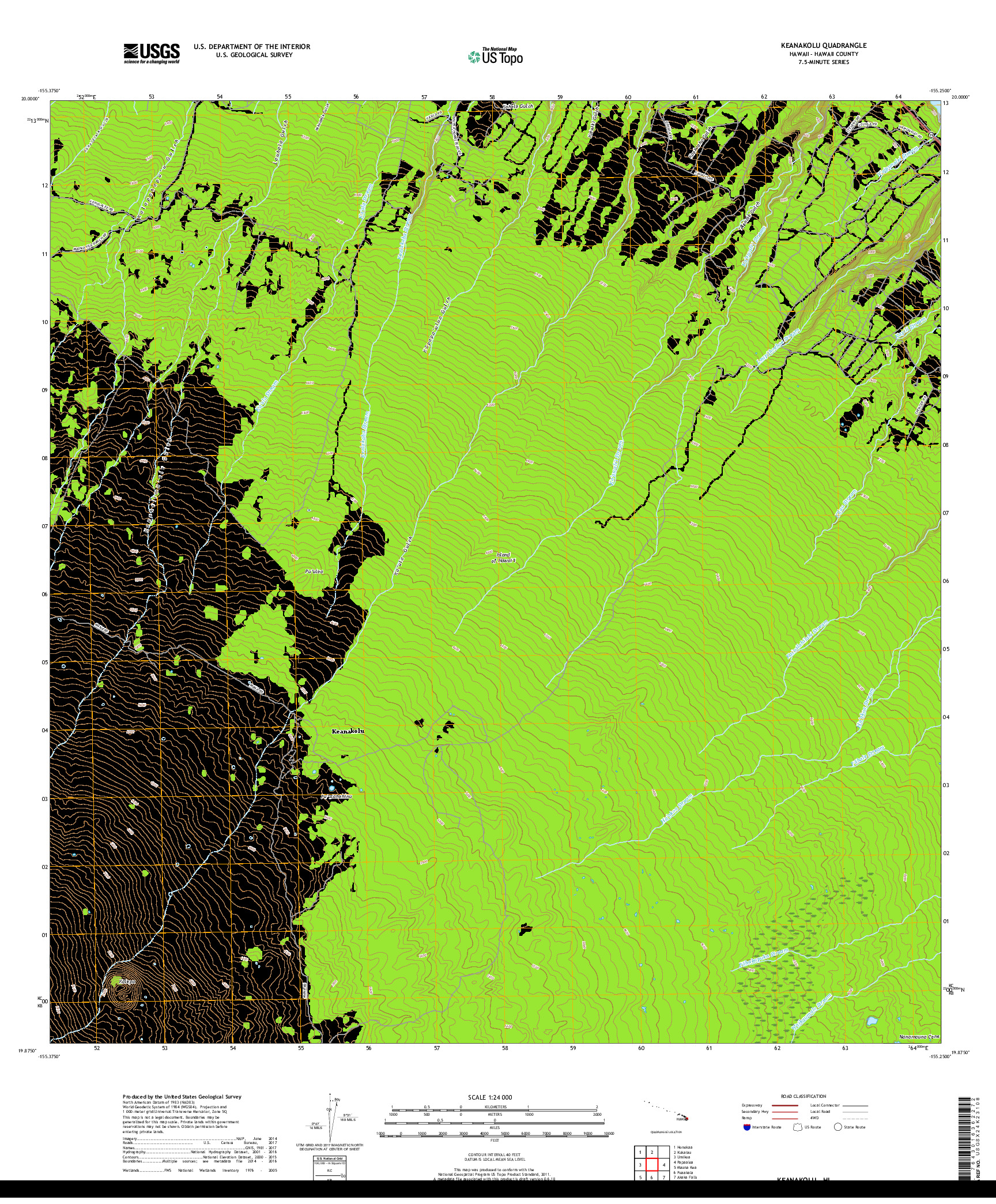 USGS US TOPO 7.5-MINUTE MAP FOR KEANAKOLU, HI 2017