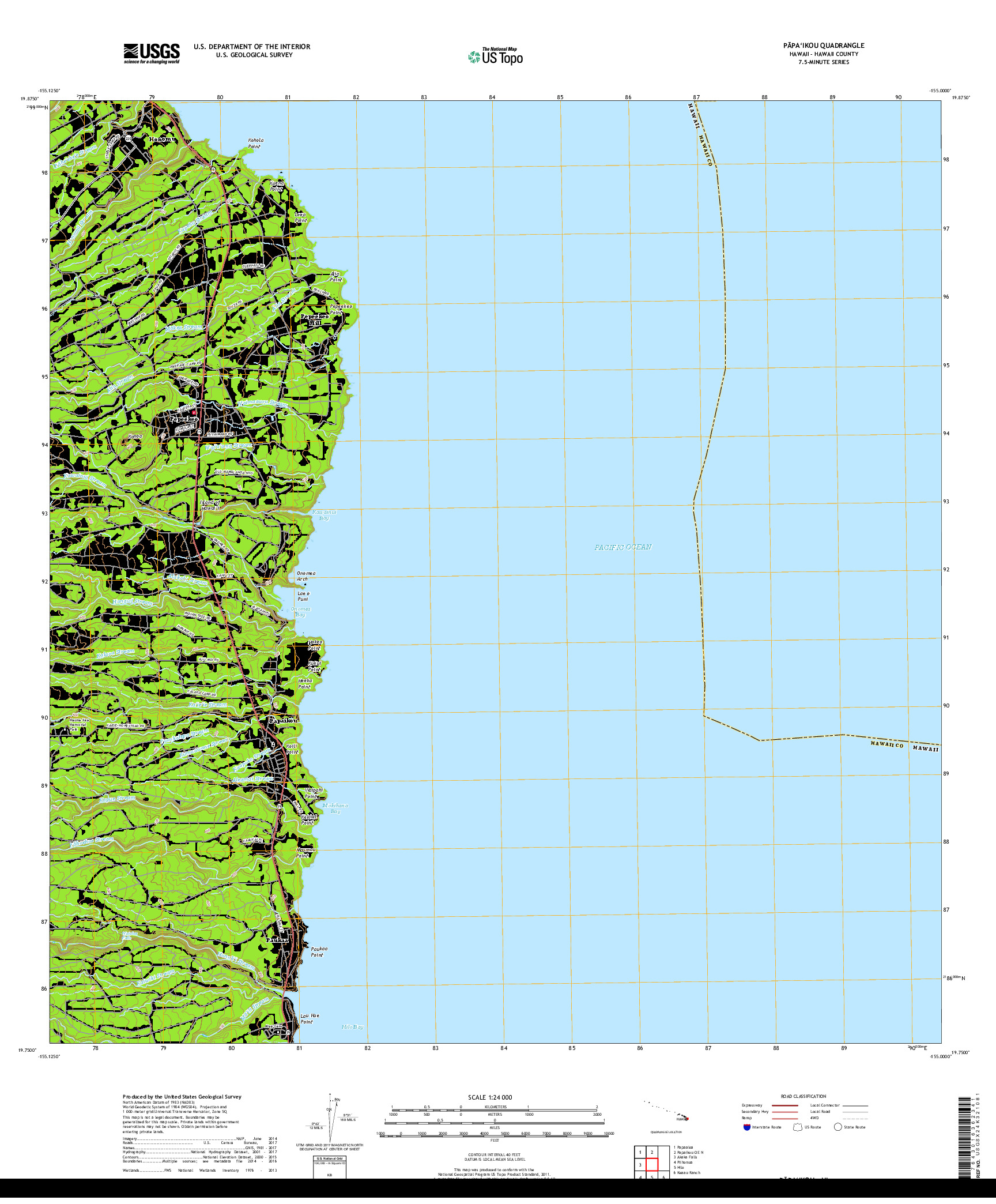 USGS US TOPO 7.5-MINUTE MAP FOR PAPAIKOU, HI 2017