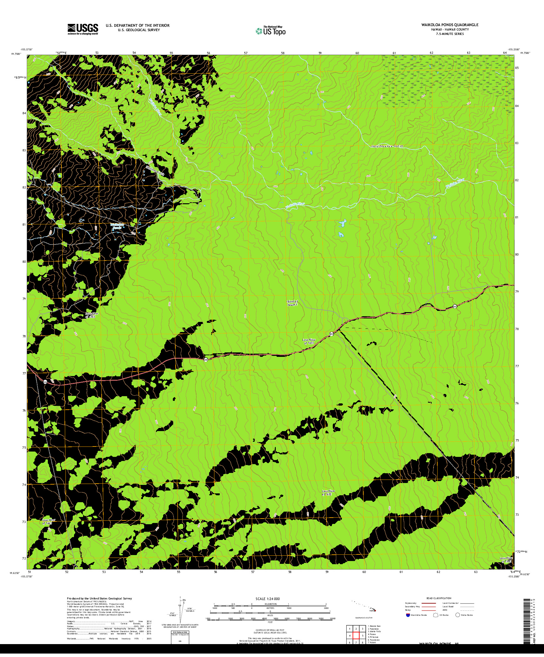 USGS US TOPO 7.5-MINUTE MAP FOR WAIKOLOA PONDS, HI 2017