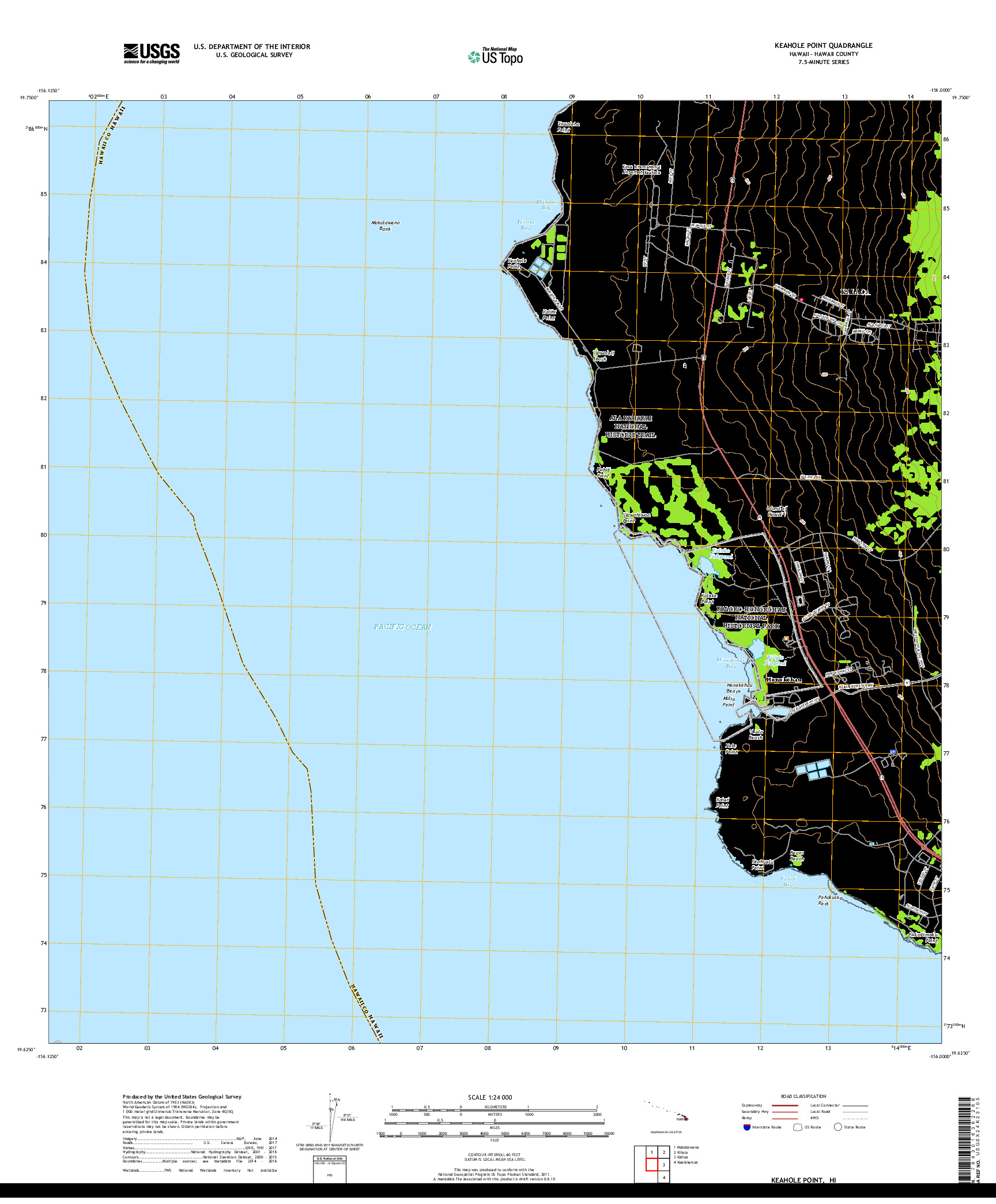 USGS US TOPO 7.5-MINUTE MAP FOR KEAHOLE POINT, HI 2017