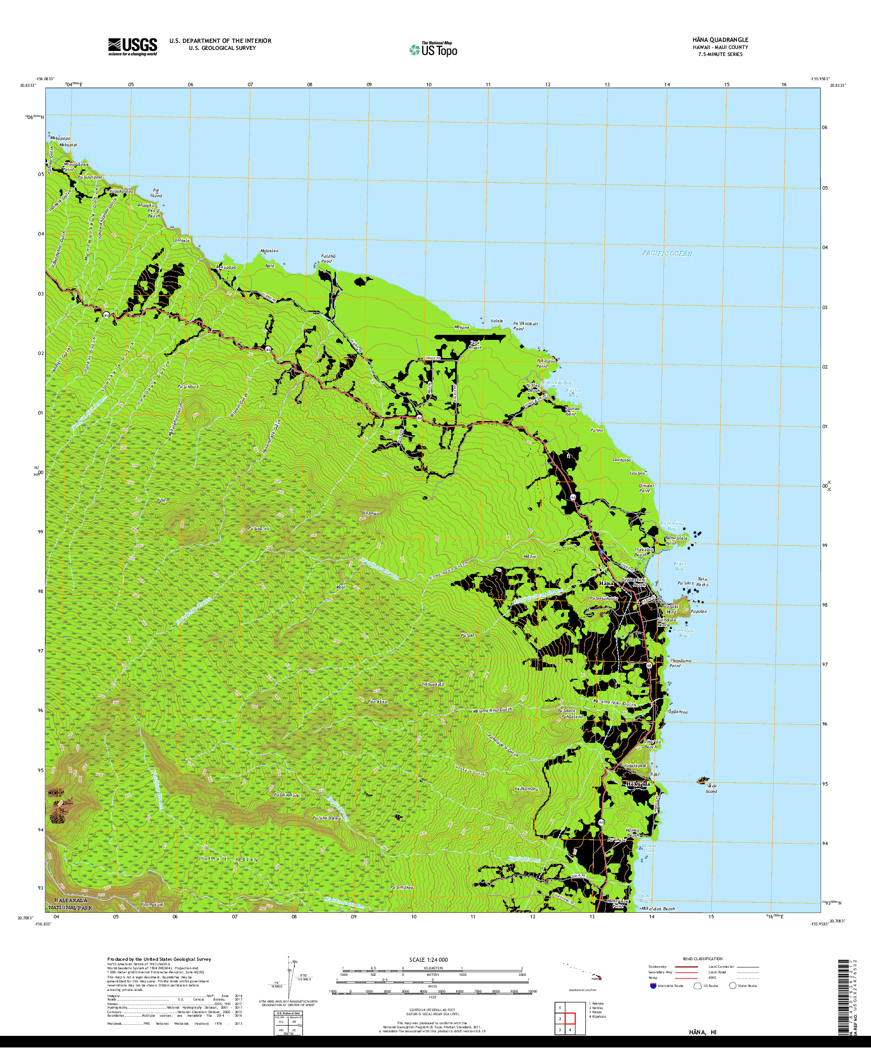 USGS US TOPO 7.5-MINUTE MAP FOR HANA, HI 2017