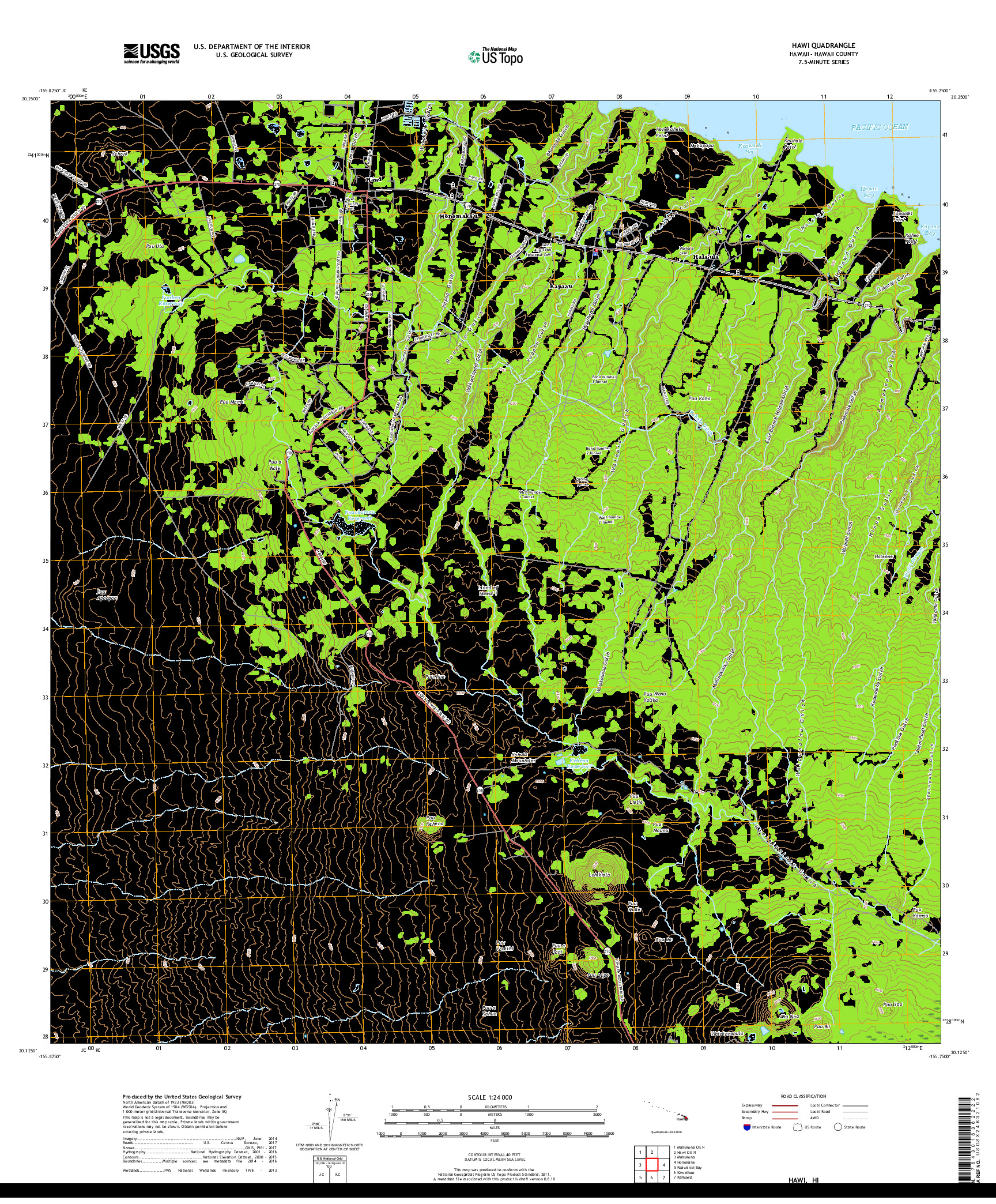 USGS US TOPO 7.5-MINUTE MAP FOR HAWI, HI 2017