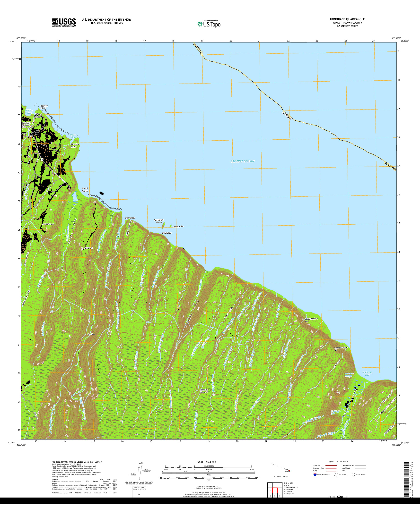 USGS US TOPO 7.5-MINUTE MAP FOR HONOKANE, HI 2017