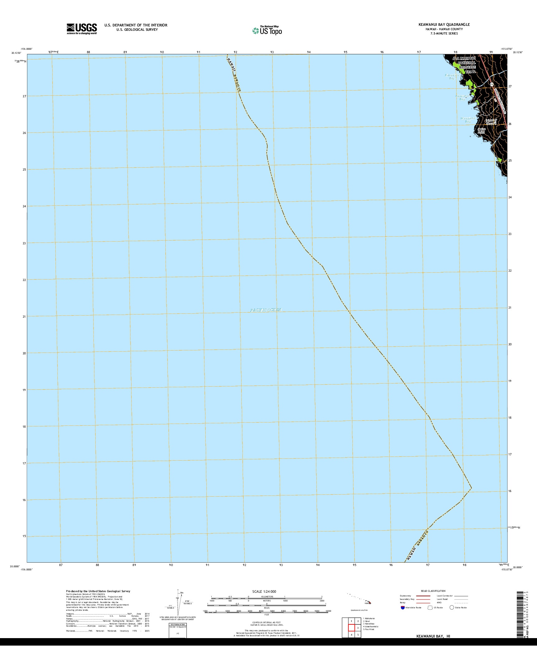 USGS US TOPO 7.5-MINUTE MAP FOR KEAWANUI BAY, HI 2017