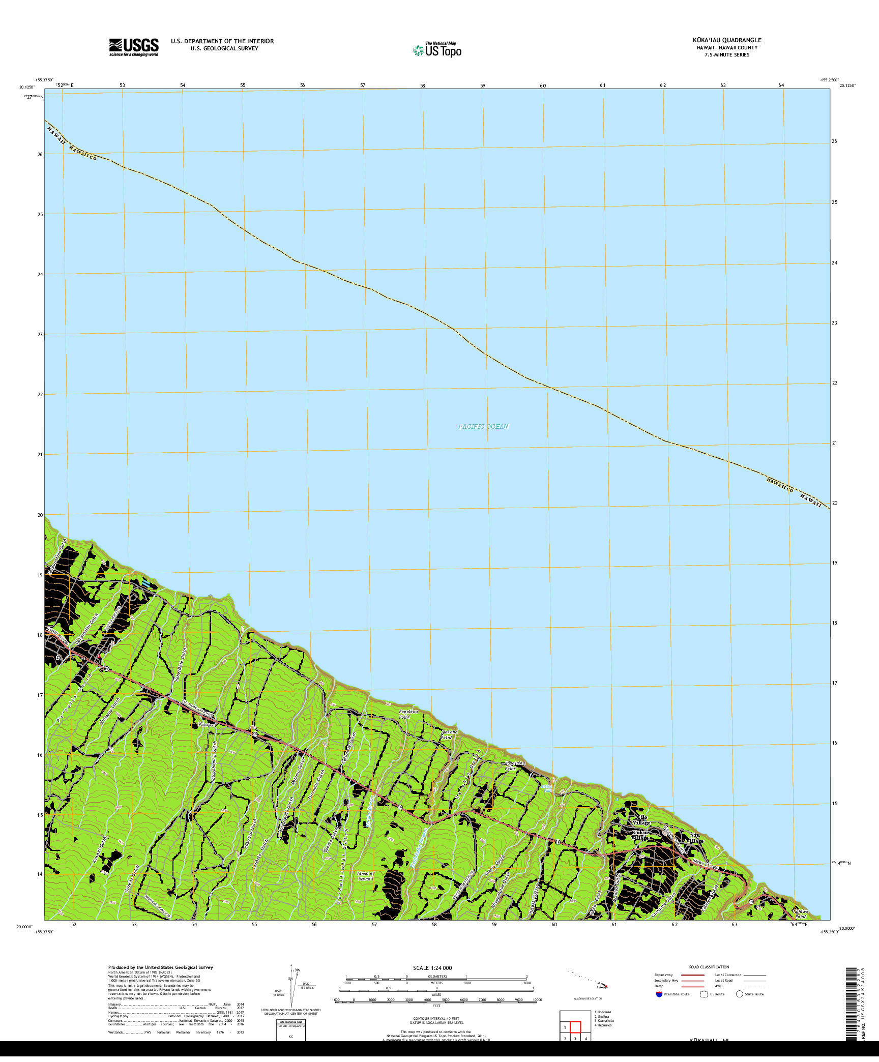USGS US TOPO 7.5-MINUTE MAP FOR KUKAIAU, HI 2017