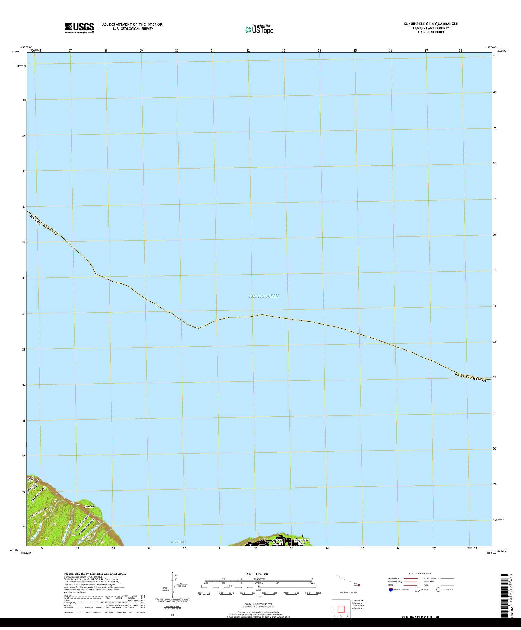 USGS US TOPO 7.5-MINUTE MAP FOR KUKUIHAELE OE N, HI 2017