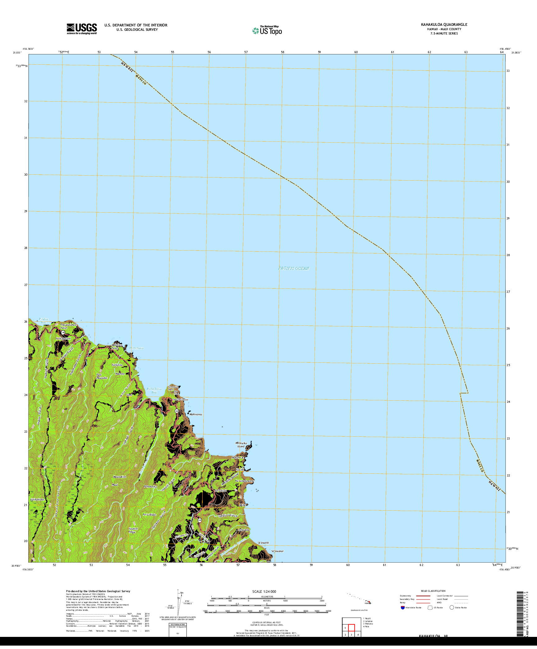 USGS US TOPO 7.5-MINUTE MAP FOR KAHAKULOA, HI 2017