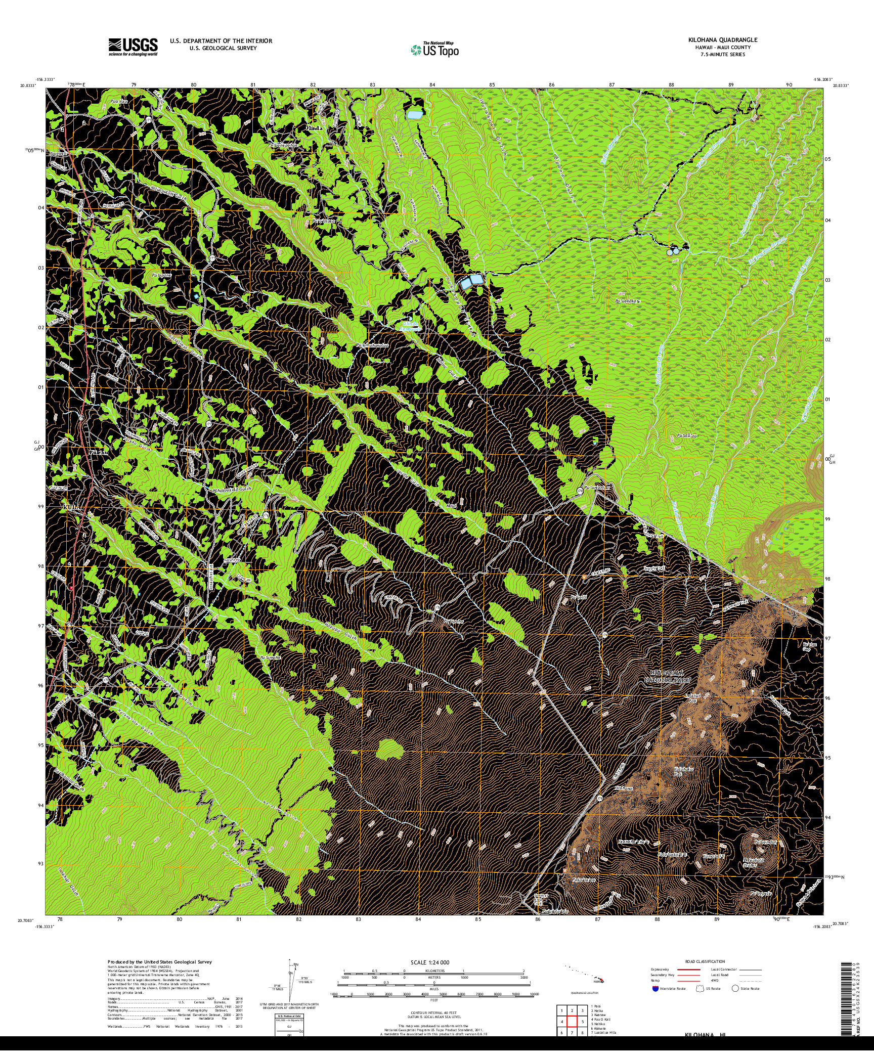 USGS US TOPO 7.5-MINUTE MAP FOR KILOHANA, HI 2017