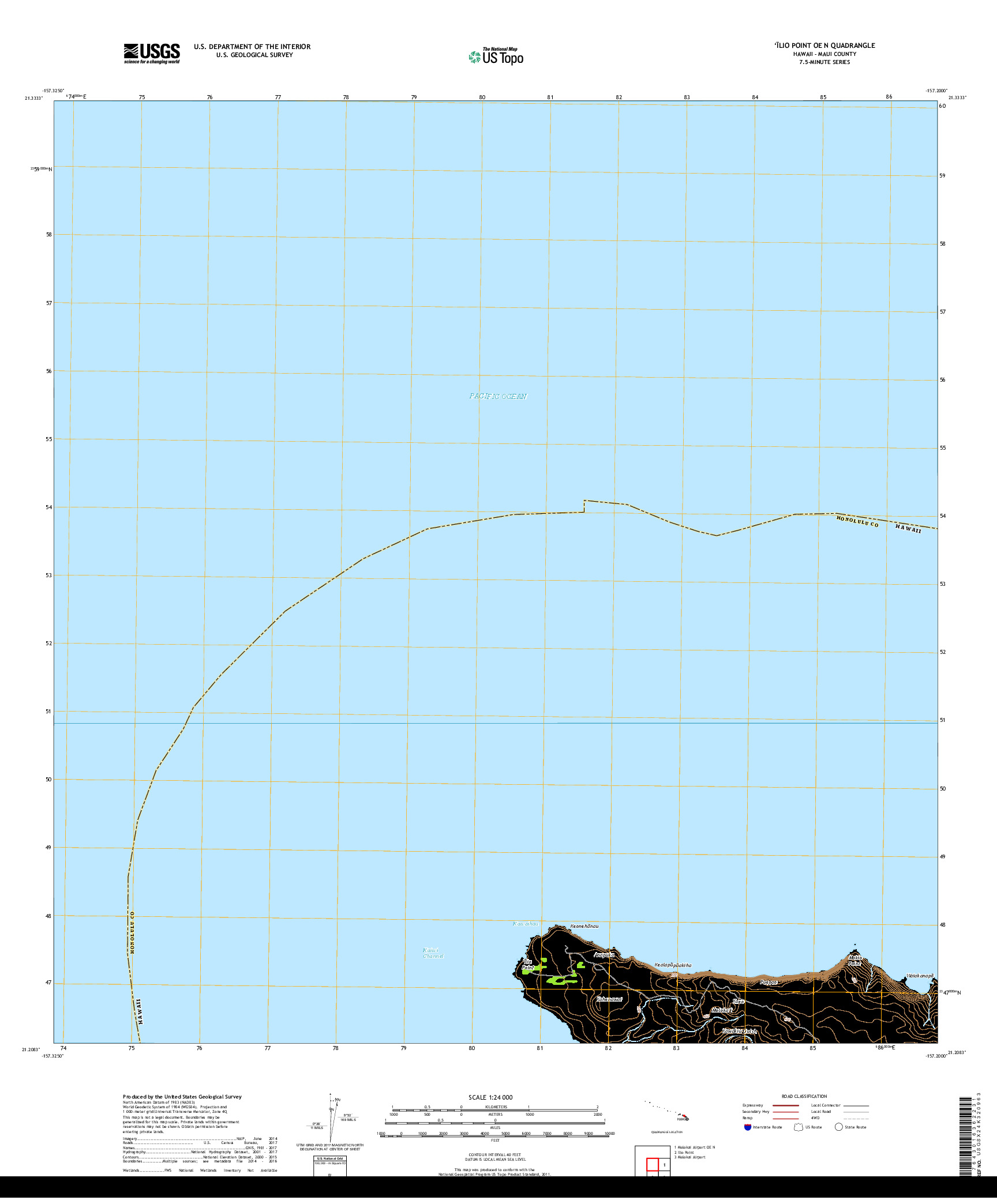 USGS US TOPO 7.5-MINUTE MAP FOR ILIO POINT OE N, HI 2017