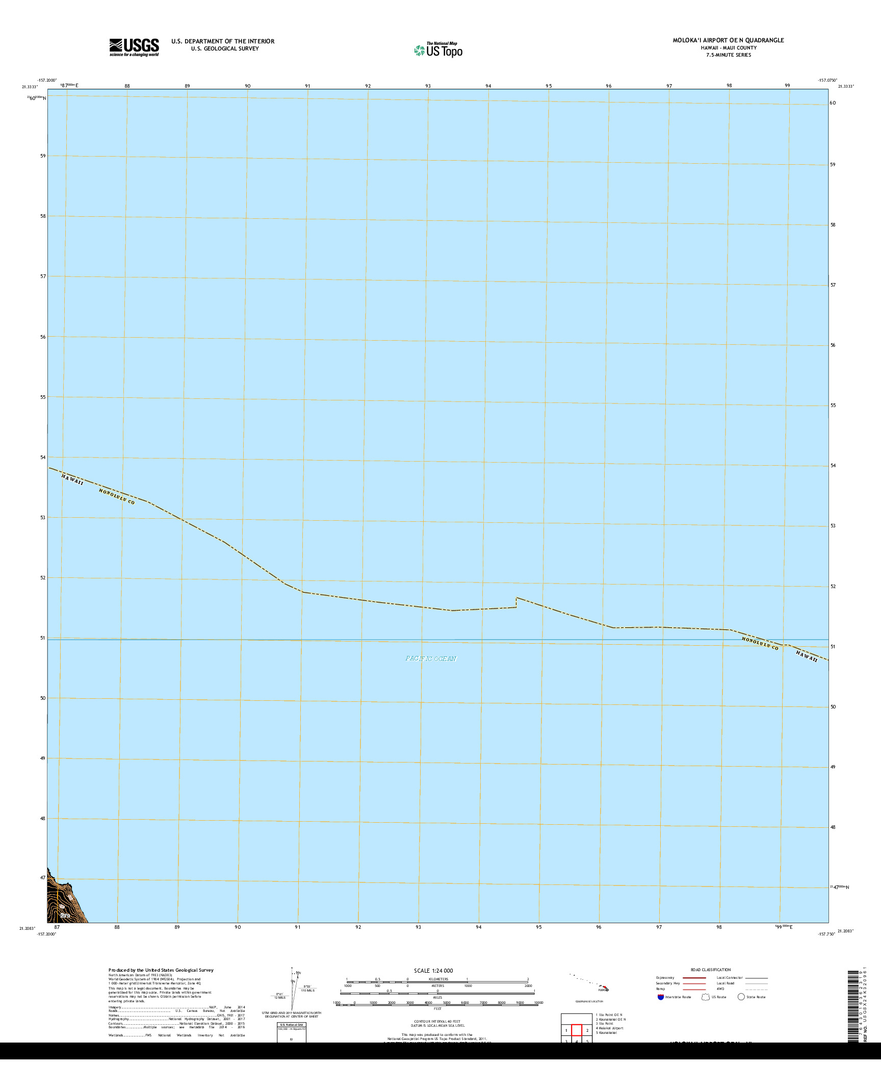 USGS US TOPO 7.5-MINUTE MAP FOR MOLOKAI AIRPORT OE N, HI 2017