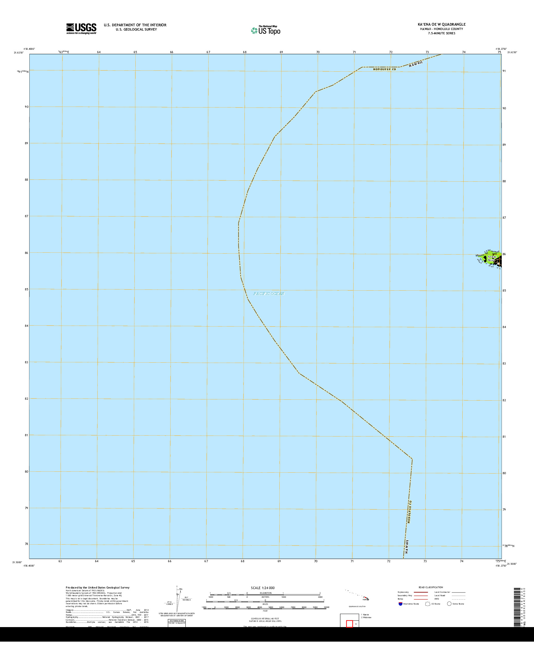 USGS US TOPO 7.5-MINUTE MAP FOR KAENA OE W, HI 2017