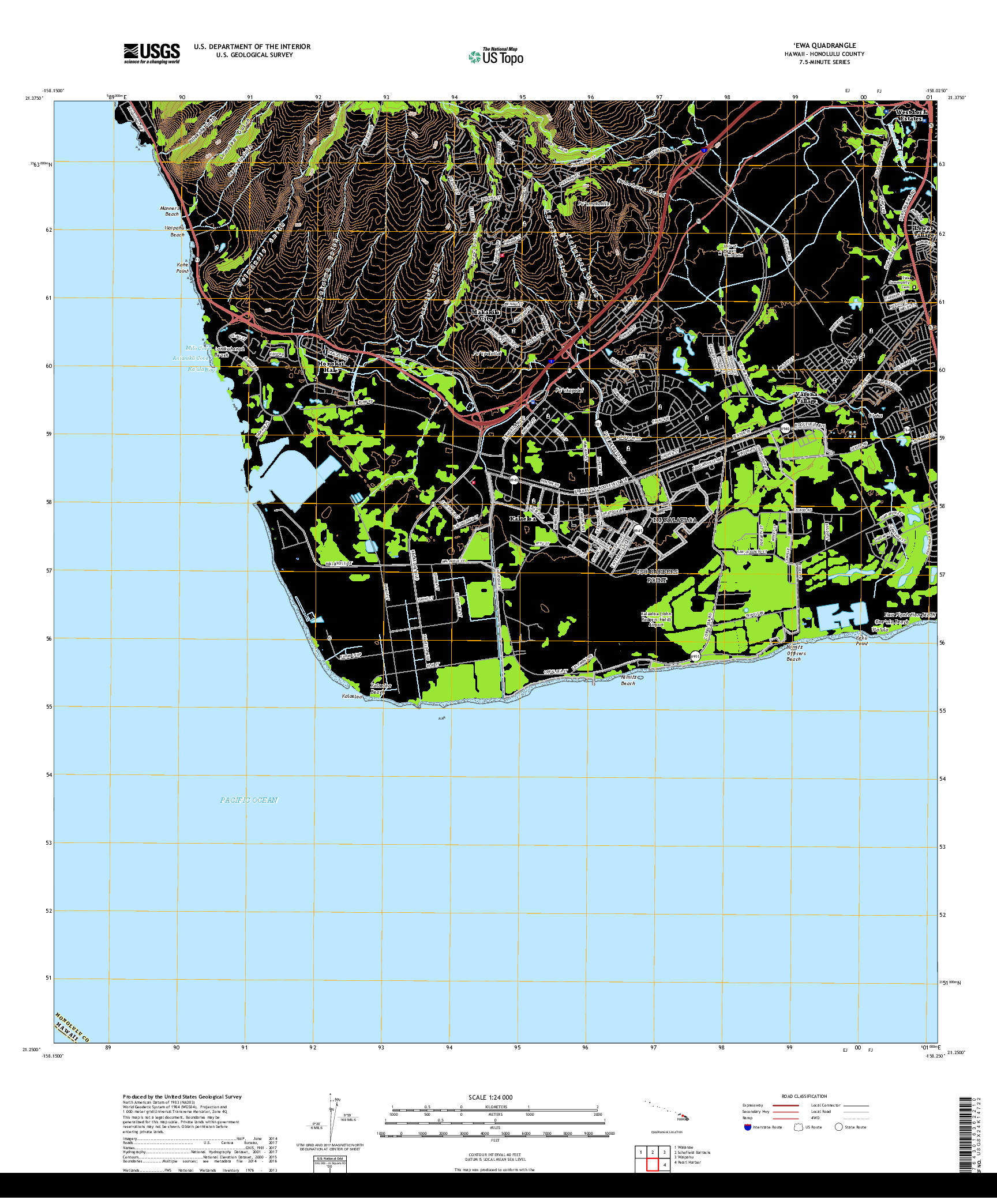 USGS US TOPO 7.5-MINUTE MAP FOR EWA, HI 2017