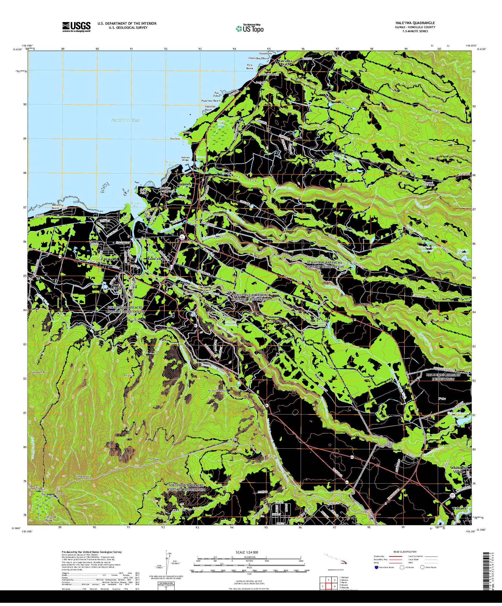 USGS US TOPO 7.5-MINUTE MAP FOR HALEIWA, HI 2017