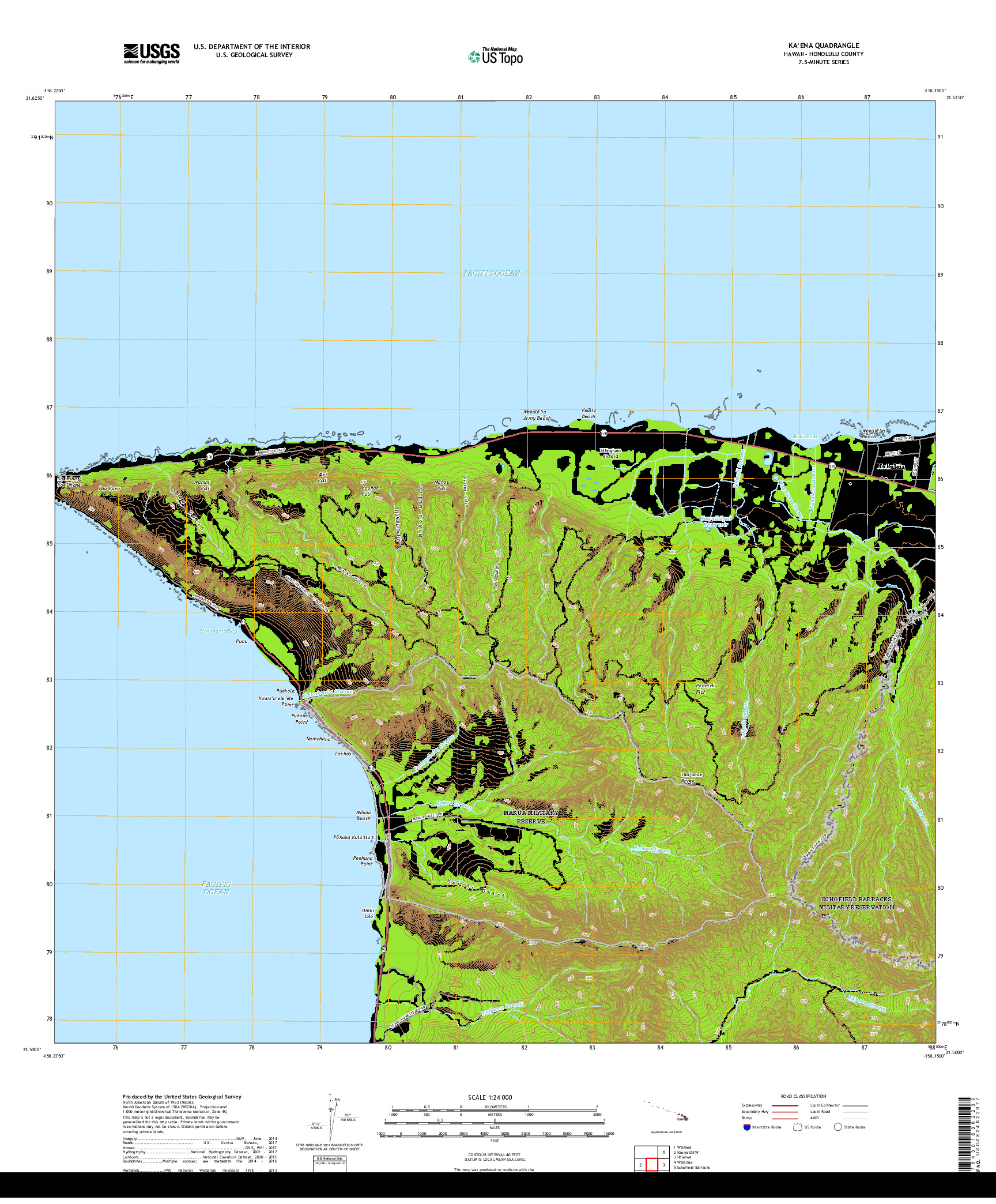 USGS US TOPO 7.5-MINUTE MAP FOR KAENA, HI 2017