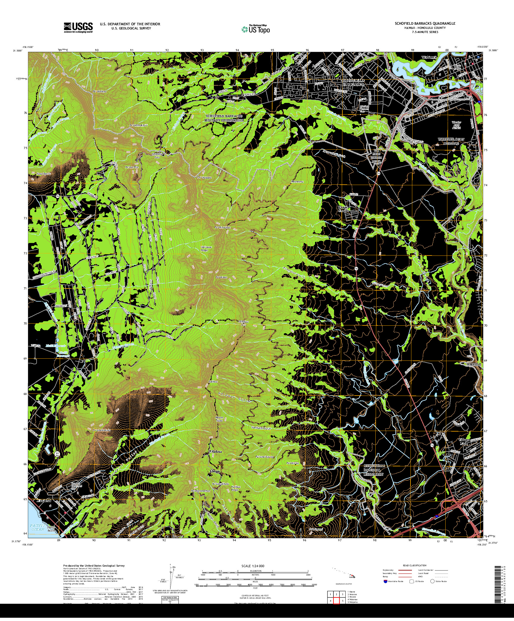 USGS US TOPO 7.5-MINUTE MAP FOR SCHOFIELD BARRACKS, HI 2017