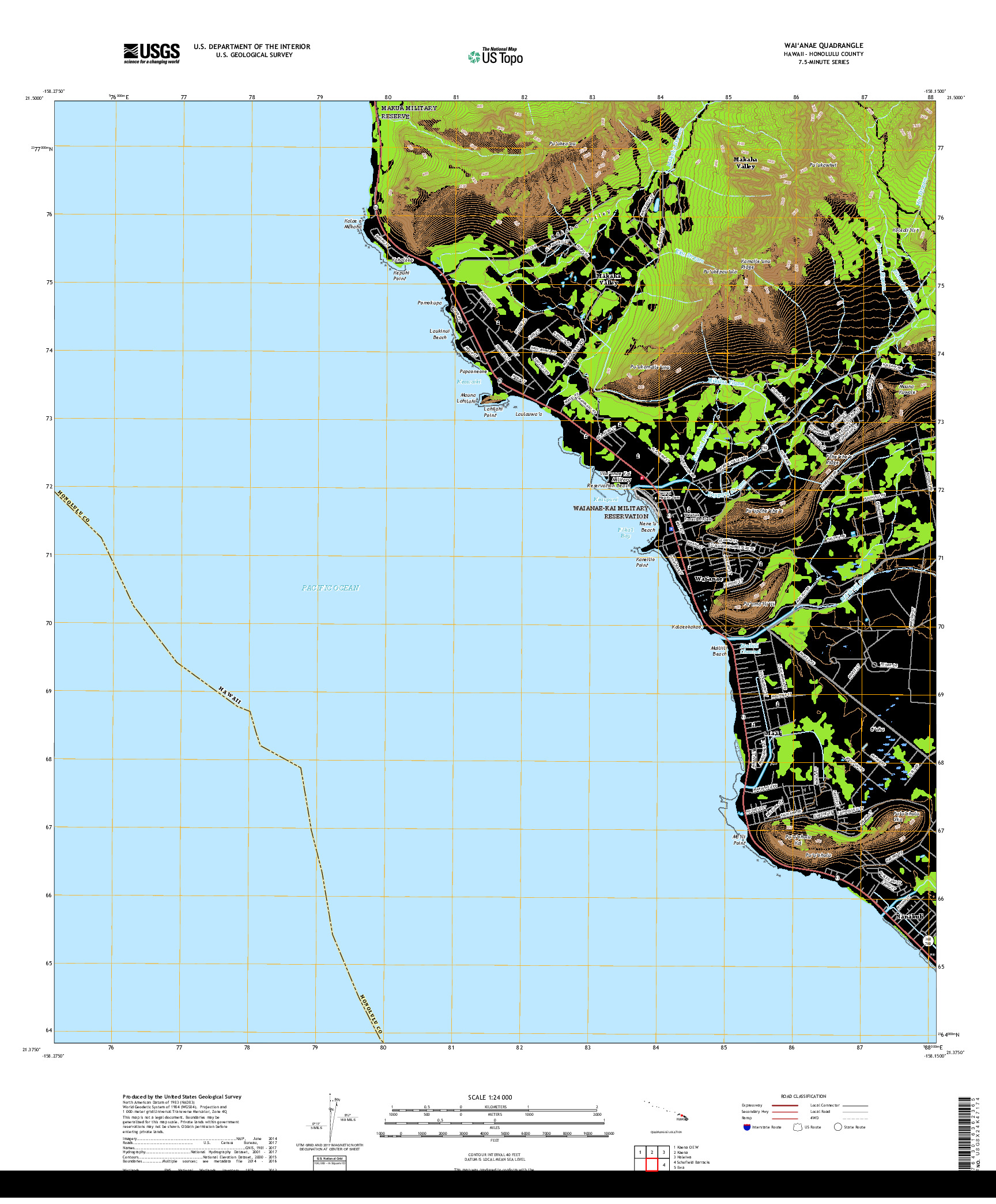 USGS US TOPO 7.5-MINUTE MAP FOR WAIANAE, HI 2017