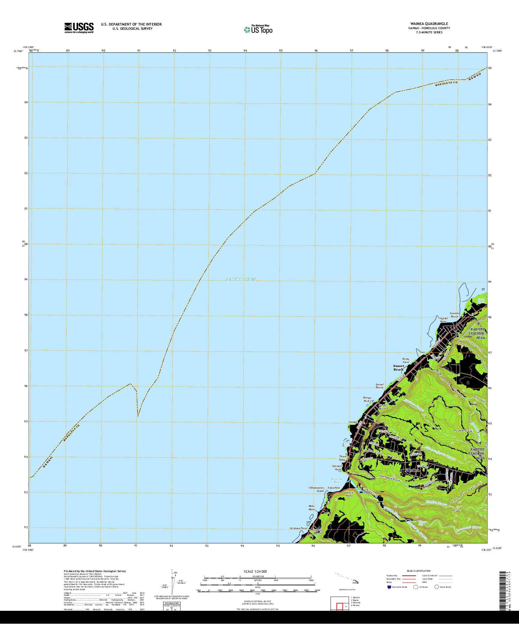 USGS US TOPO 7.5-MINUTE MAP FOR WAIMEA, HI 2017