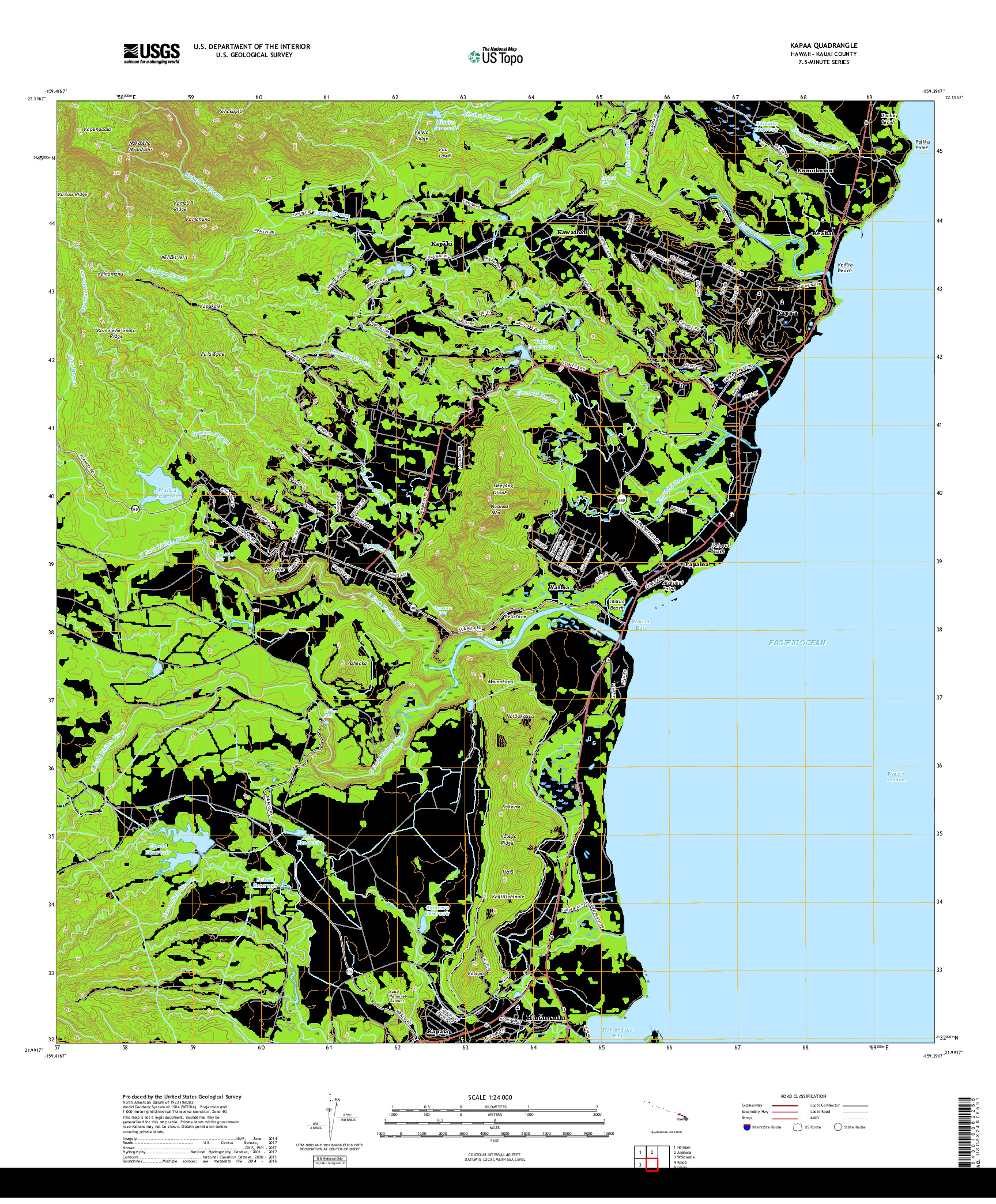 USGS US TOPO 7.5-MINUTE MAP FOR KAPAA, HI 2017